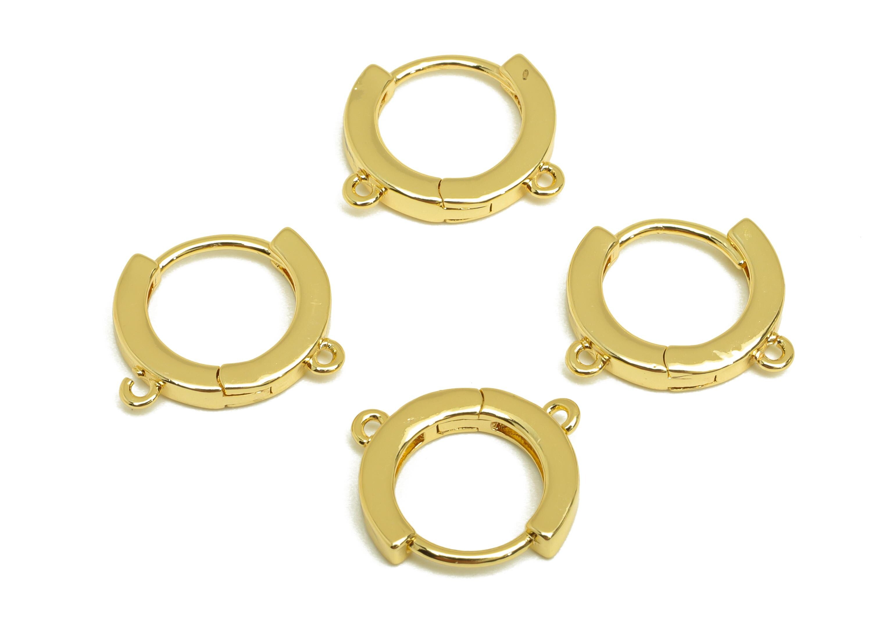 Round Huggie Hoop Earring - Brass Earring Clasps With 2 Loops - Gold Circle Hoop Earring - 18K Real Gold Plated - 13.4x11.2x1.92mm - RGP7643 - DOMEDBAZAAR