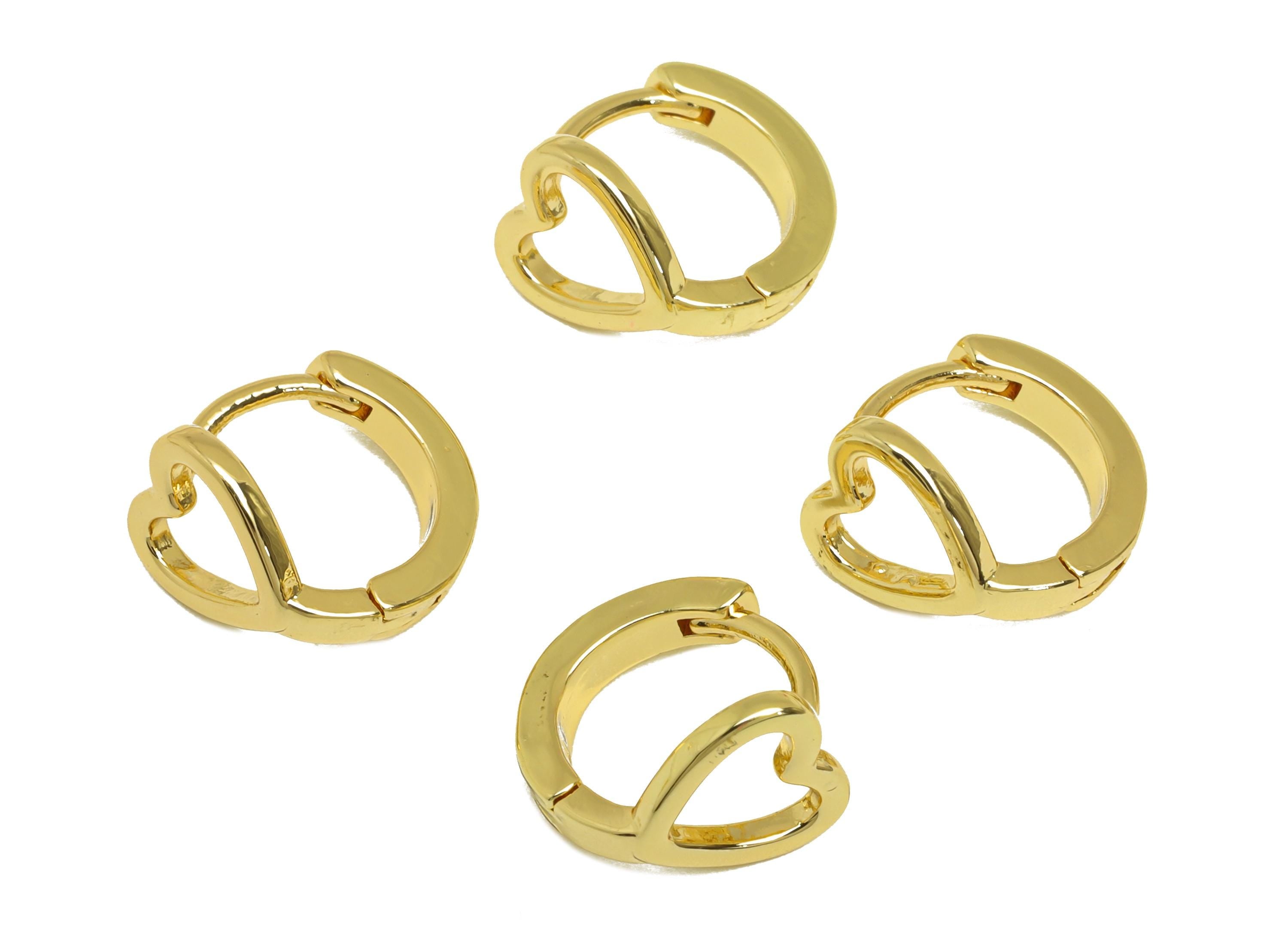 Brass Heart Hoop Earring - Gold Round Huggie Hoop Earring Clasps - Heart Huggie Hoop Ear - 18K Real Gold Plating - 11.3x11.2x1.7mm - RGP7644 - DOMEDBAZAAR