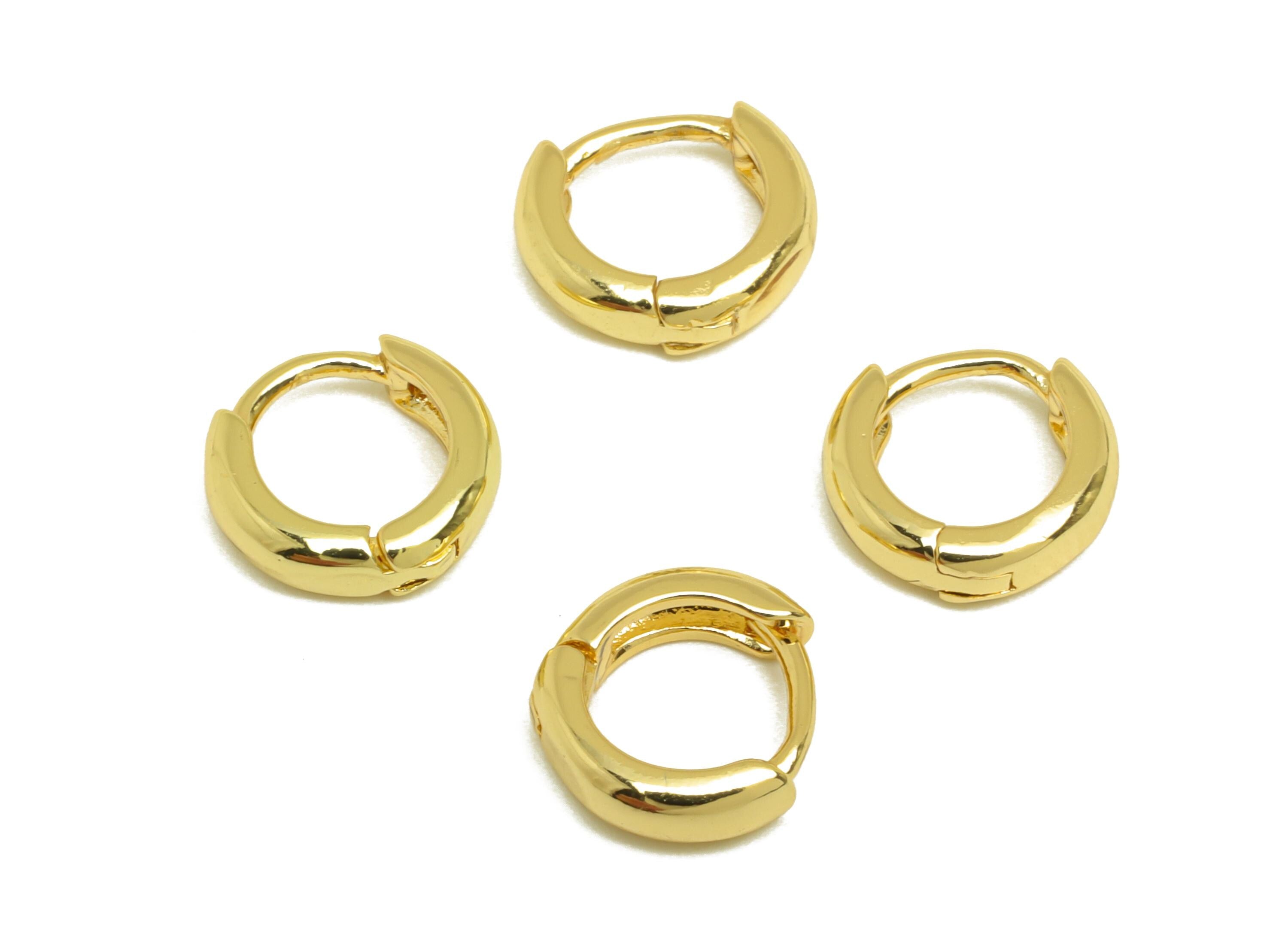 Brass Hoop Earring Clasp - Tiny Gold Round Huggie Hoop Earring - Mini Thick Hoop Earring - 18K Real Gold Plating - 9.45x8.9x1.51mm - RGP7645 - DOMEDBAZAAR