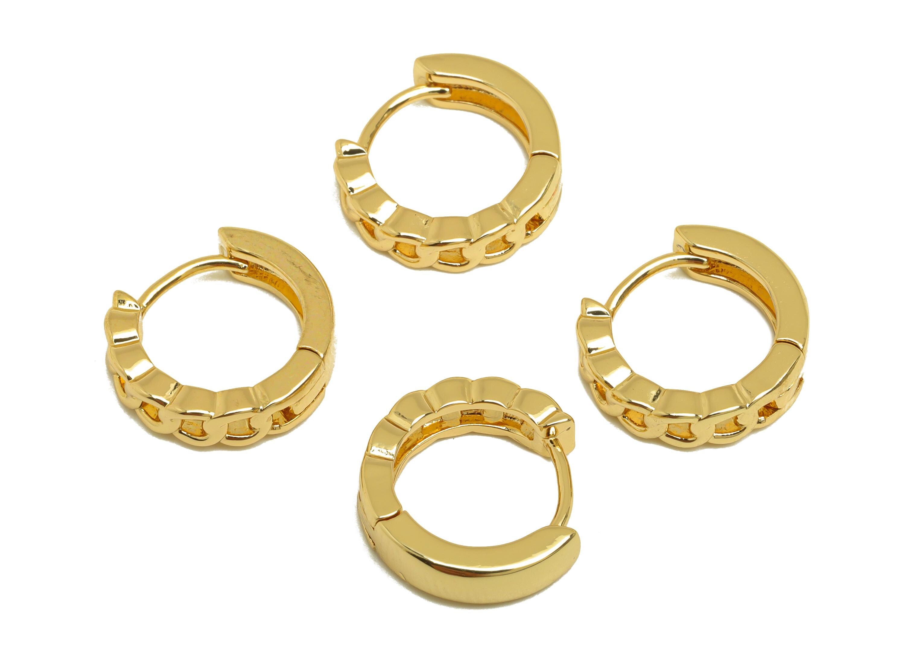 Brass Curb Chain Earrings - Gold Round Huggie Hoop Earring Clasp - Huggie Hoop Earring - 18K Real Gold Plating - 13.56x12.5x1.95mm - RGP7646 - DOMEDBAZAAR