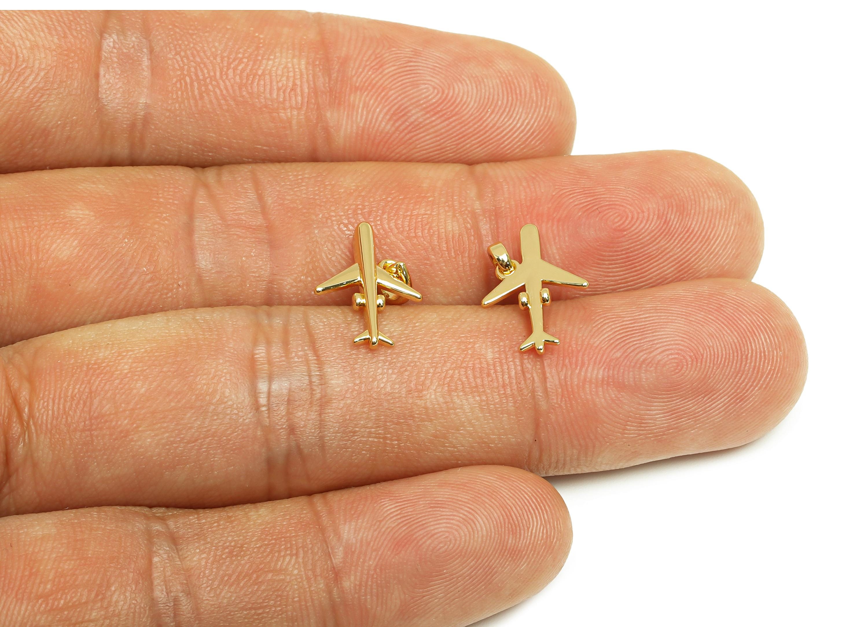 Brass Airplane Charms - Gold Textured Airplane Pendant - Mini Airplane Earring Charms - 18K Real Gold Plating - 14.75x10.05x1.64mm - RGP7651 - DOMEDBAZAAR