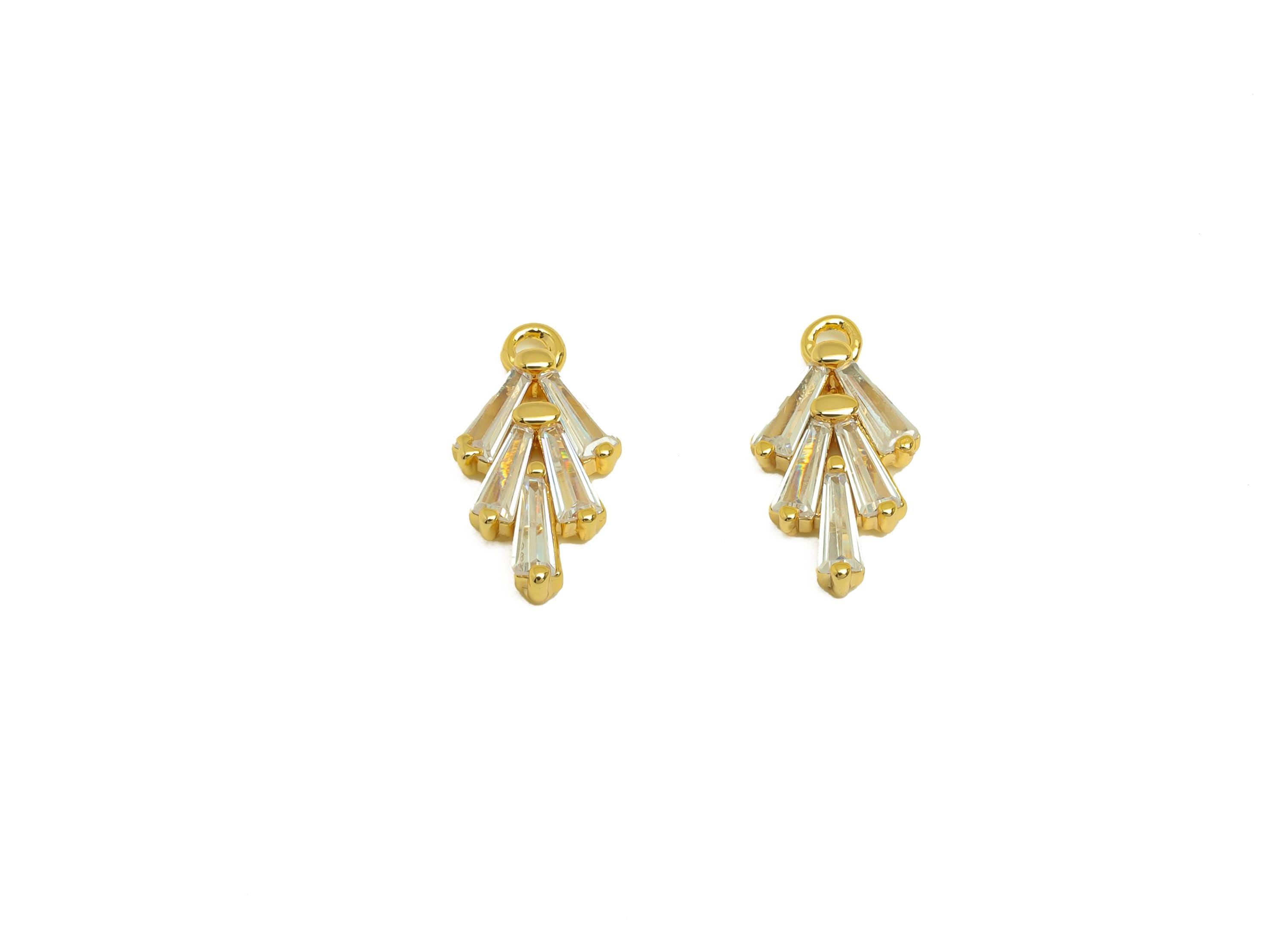 Brass Zircon Earring Charms - Gold Mini Tree Pendant - Trapezoid Cubic Zircon Charms - 18K Real Gold Plating - 14.12x7.16x2.23mm - RGP7652 - DOMEDBAZAAR