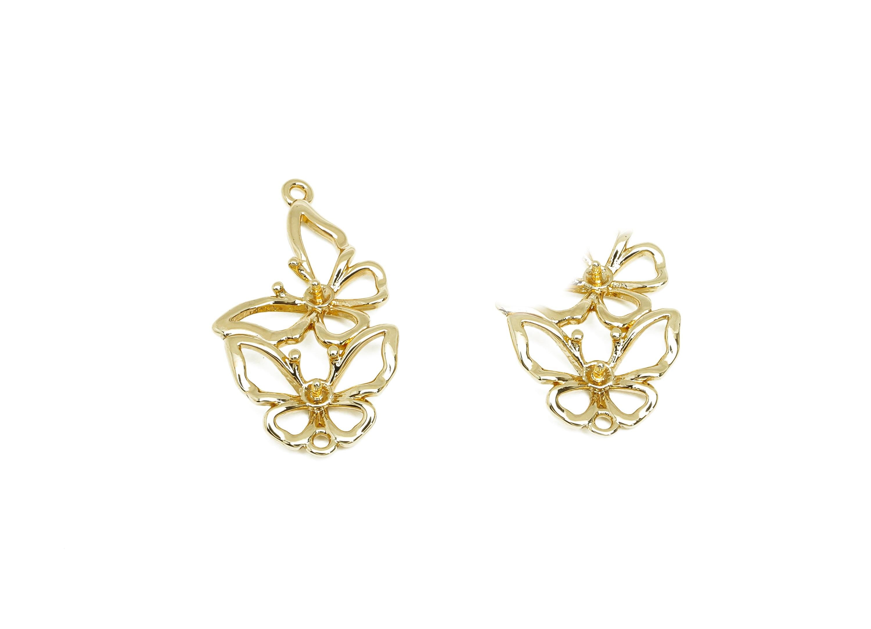 Brass Butterfly Charm - Gold Hollow Animal Earring Charm - Brass Hollow Pendant Setting - 18K Real Gold Plating - 13.4x23.9x2.26mm - RGP7656 - DOMEDBAZAAR