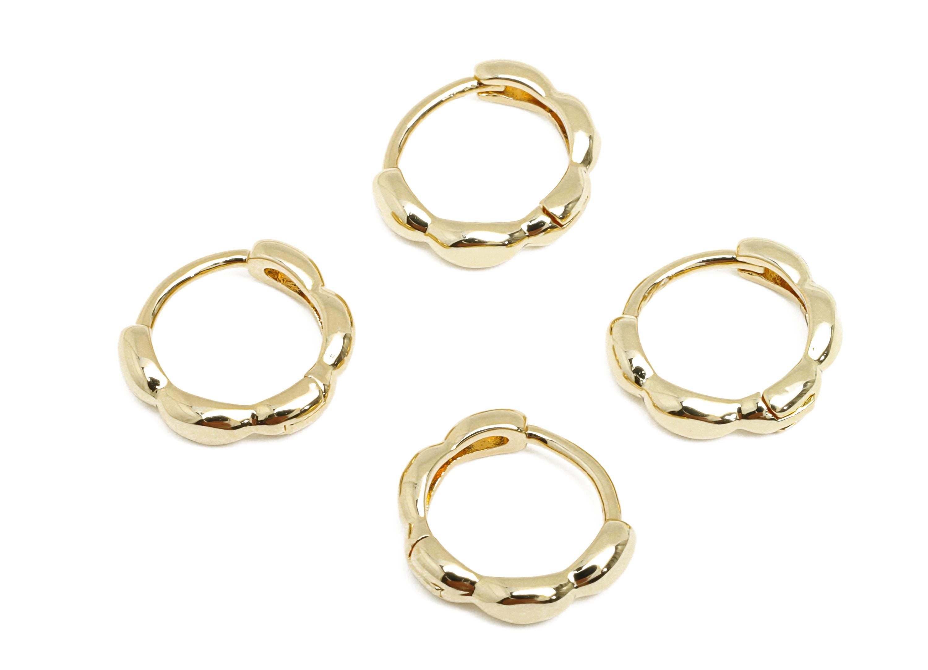Brass Flower Hoop Earrings - Gold Round Huggie Hoop Earring Clasp - Flower Hoop Earring - 18K Real Gold Plated - 11.5x11.26x1.45mm - RGP7657 - DOMEDBAZAAR