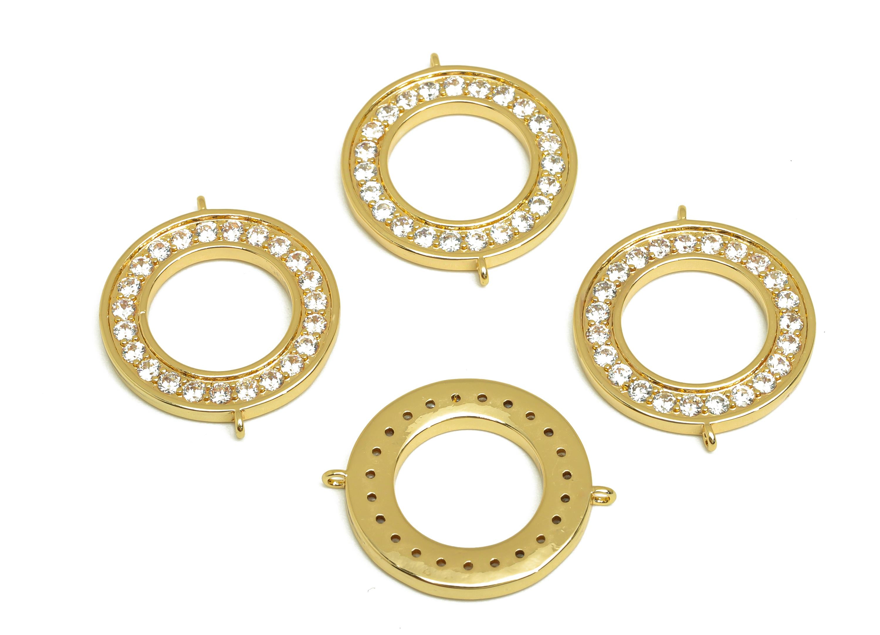 Brass Round Connector - Gold Circle Zircon Charms - CZ Round Connector - 18K Real Gold Plated -Jewelry Supplies - 23.7x19.9x3.82mm - RGP7658 - DOMEDBAZAAR