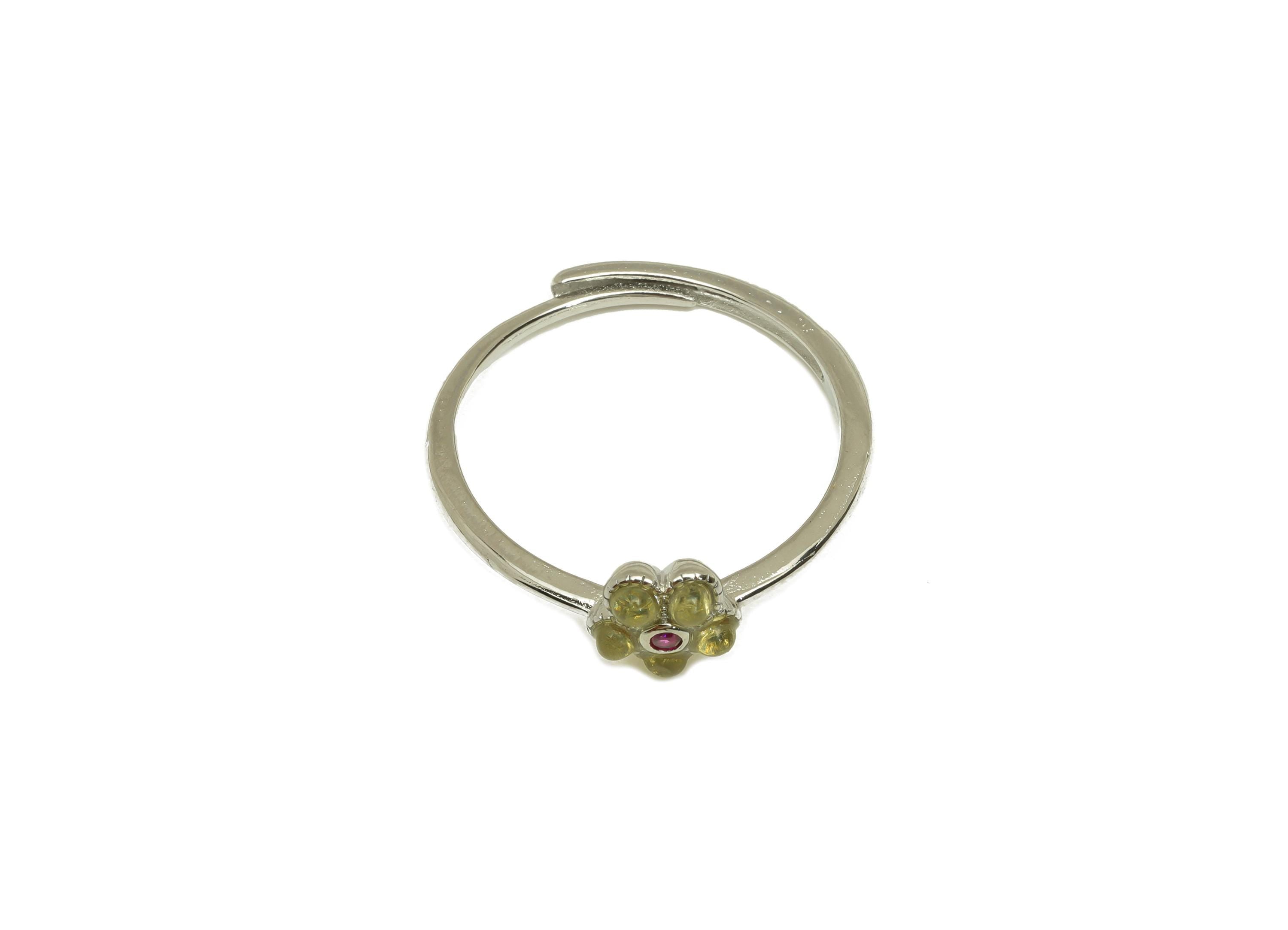 Brass Adjustable Ring - Brass Flower Citrine Ring - Brass Citrine Adjustable Ring - Adjustable Silver Tone Plating - 22x20x1mm - RGP7233B - DOMEDBAZAAR