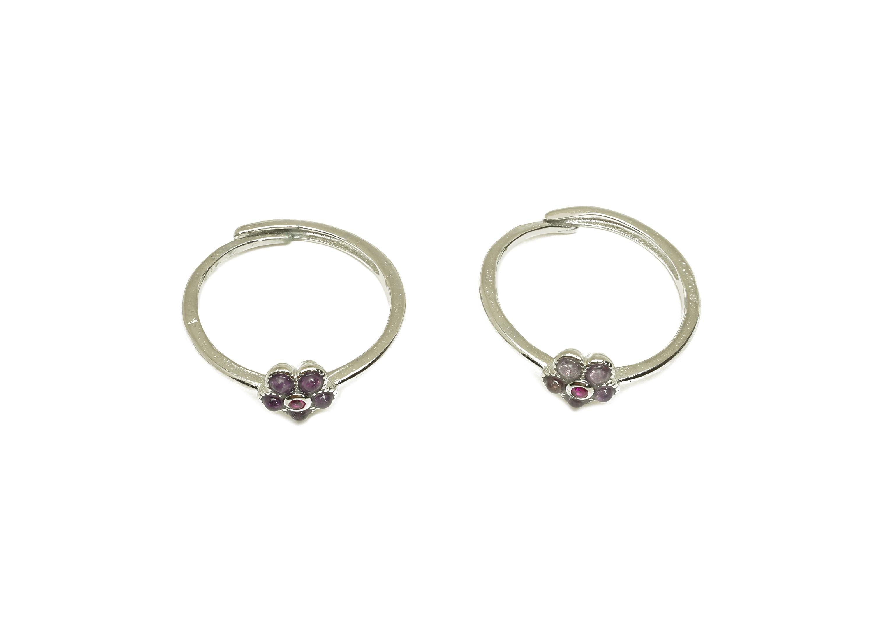 Brass Adjustable Ring - Brass Flower Amethyst  Ring - Brass Adjustable Ring - Adjustable Ring - Silver Tone Plating - 22x20x1mm - RGP7233C - DOMEDBAZAAR