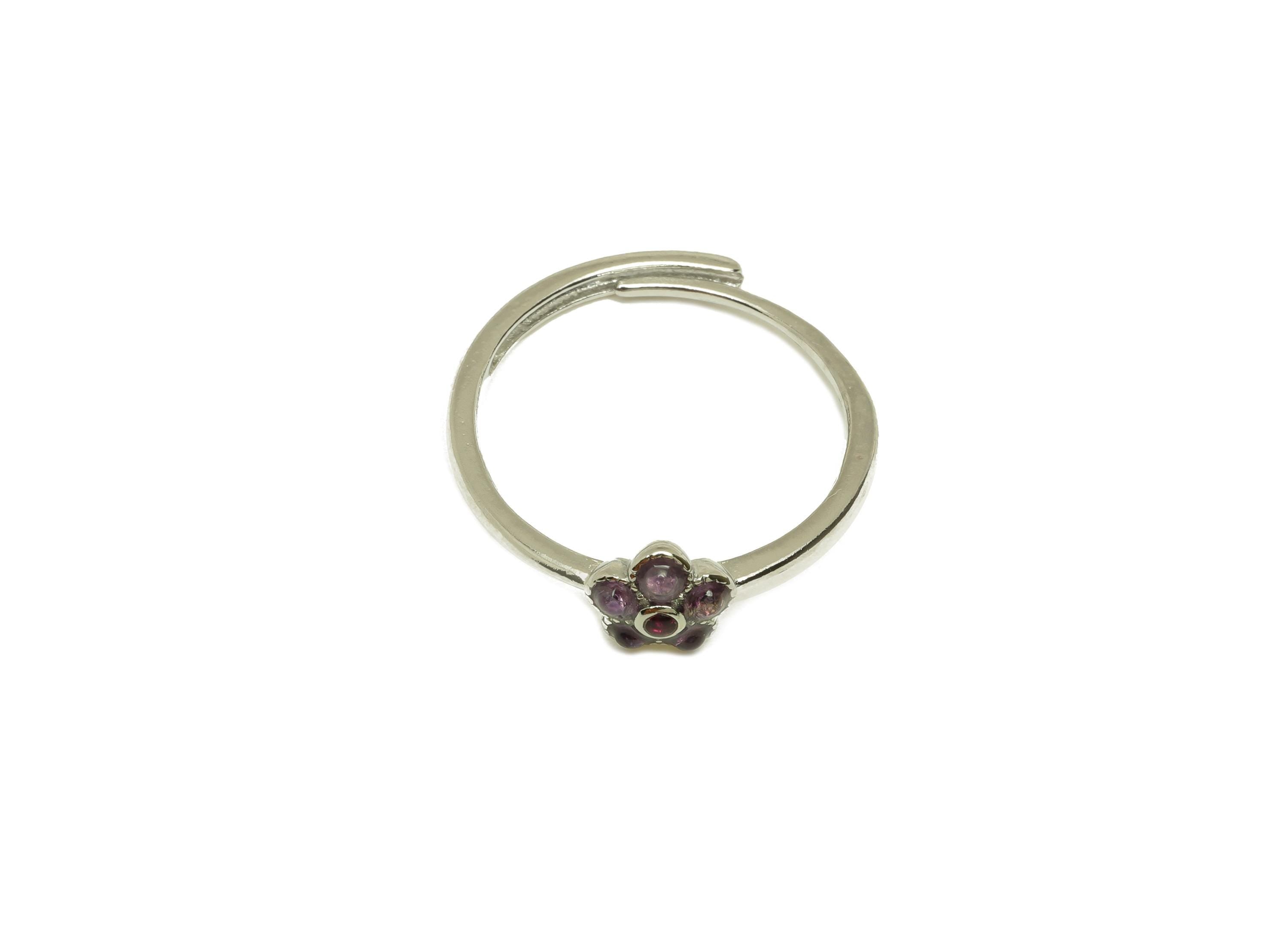 Brass Adjustable Ring - Brass Flower Amethyst  Ring - Brass Adjustable Ring - Adjustable Ring - Silver Tone Plating - 22x20x1mm - RGP7233C - DOMEDBAZAAR