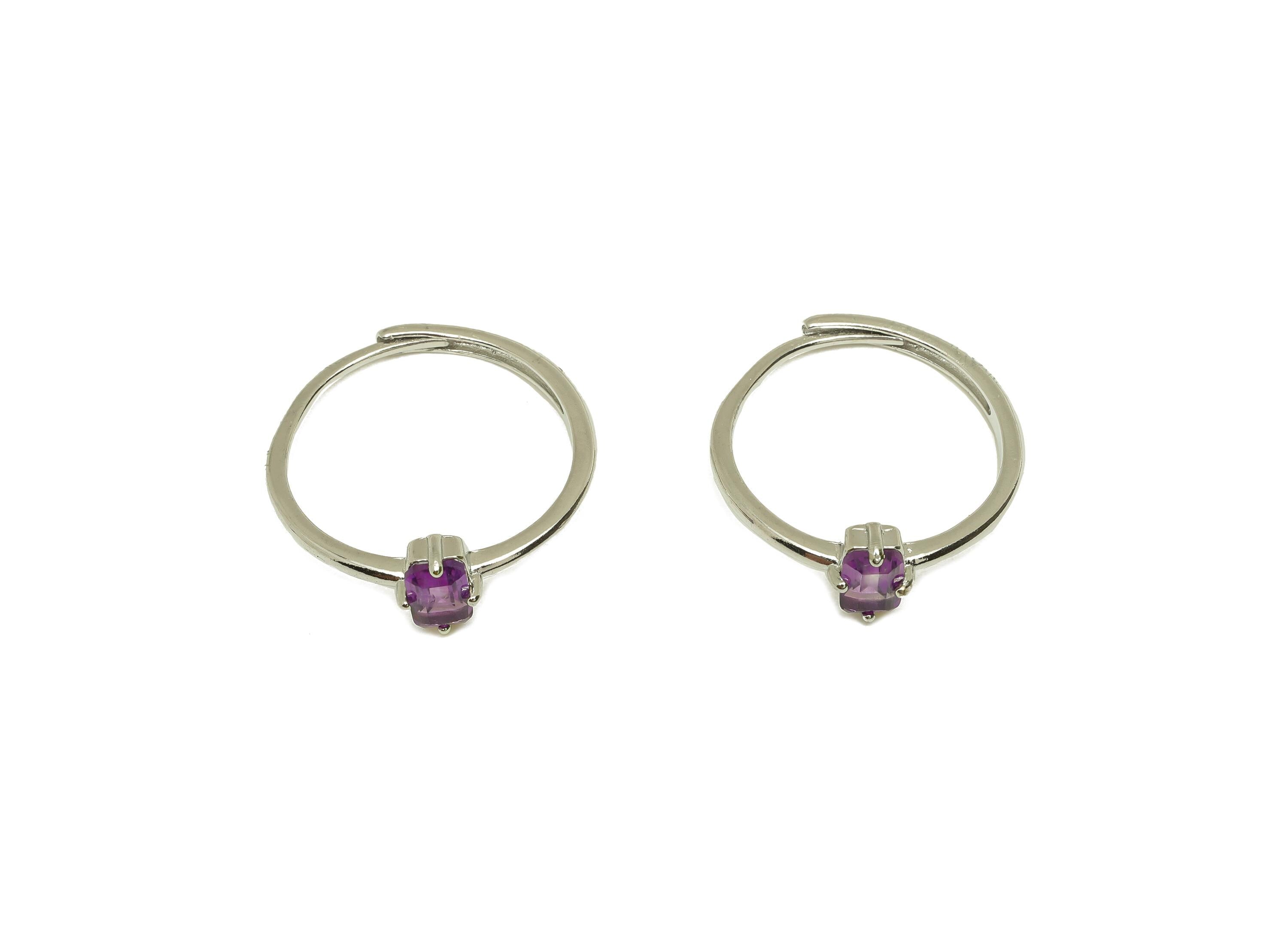 Brass Adjustable Ring - Brass Flower Amethyst Ring - Brass Adjustable Ring - Rectangle Ring - Silver Tone Plating - 22x20x1.59mm - RGP7234B - DOMEDBAZAAR