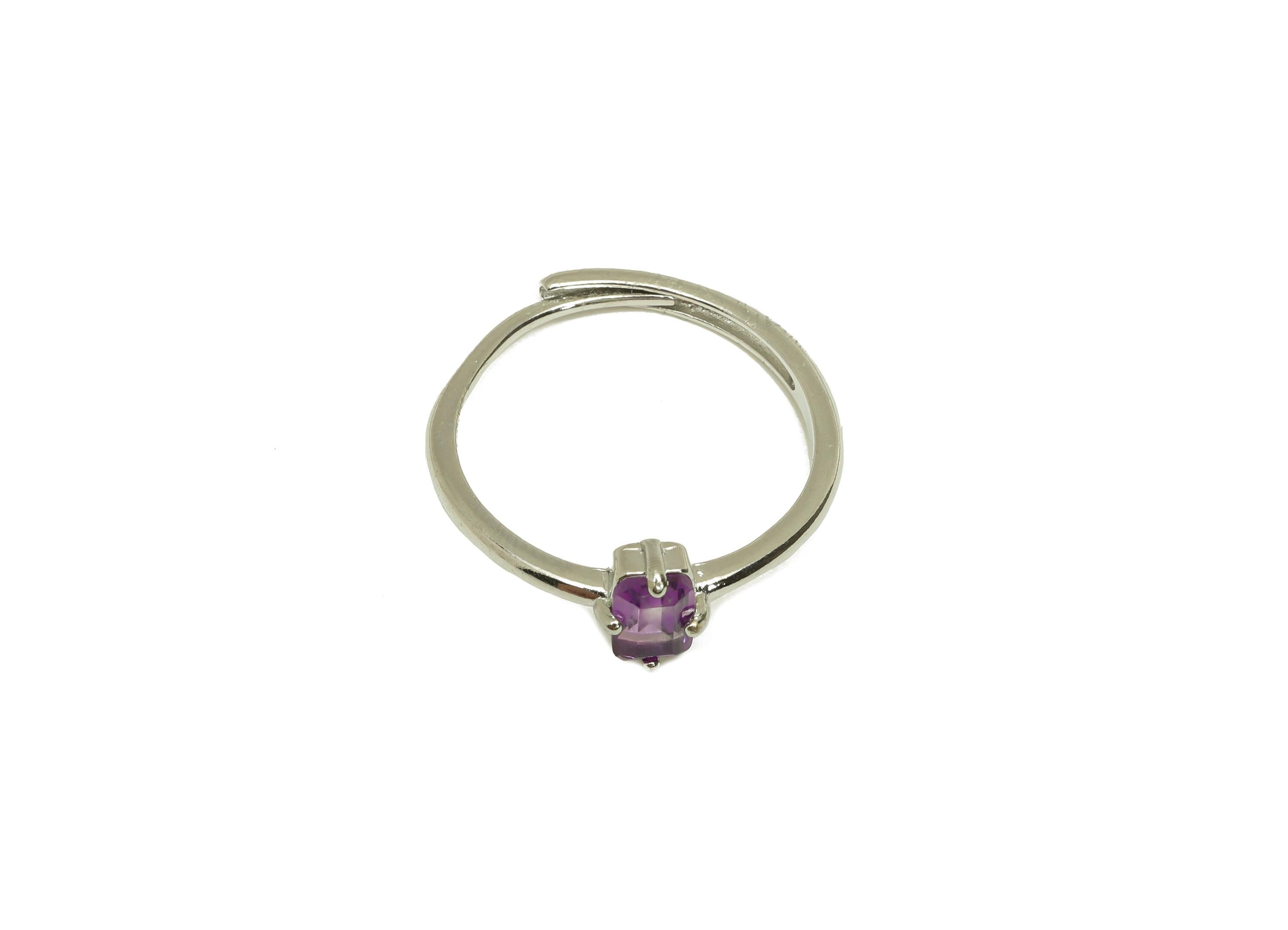 Brass Adjustable Ring - Brass Flower Amethyst Ring - Brass Adjustable Ring - Rectangle Ring - Silver Tone Plating - 22x20x1.59mm - RGP7234B - DOMEDBAZAAR