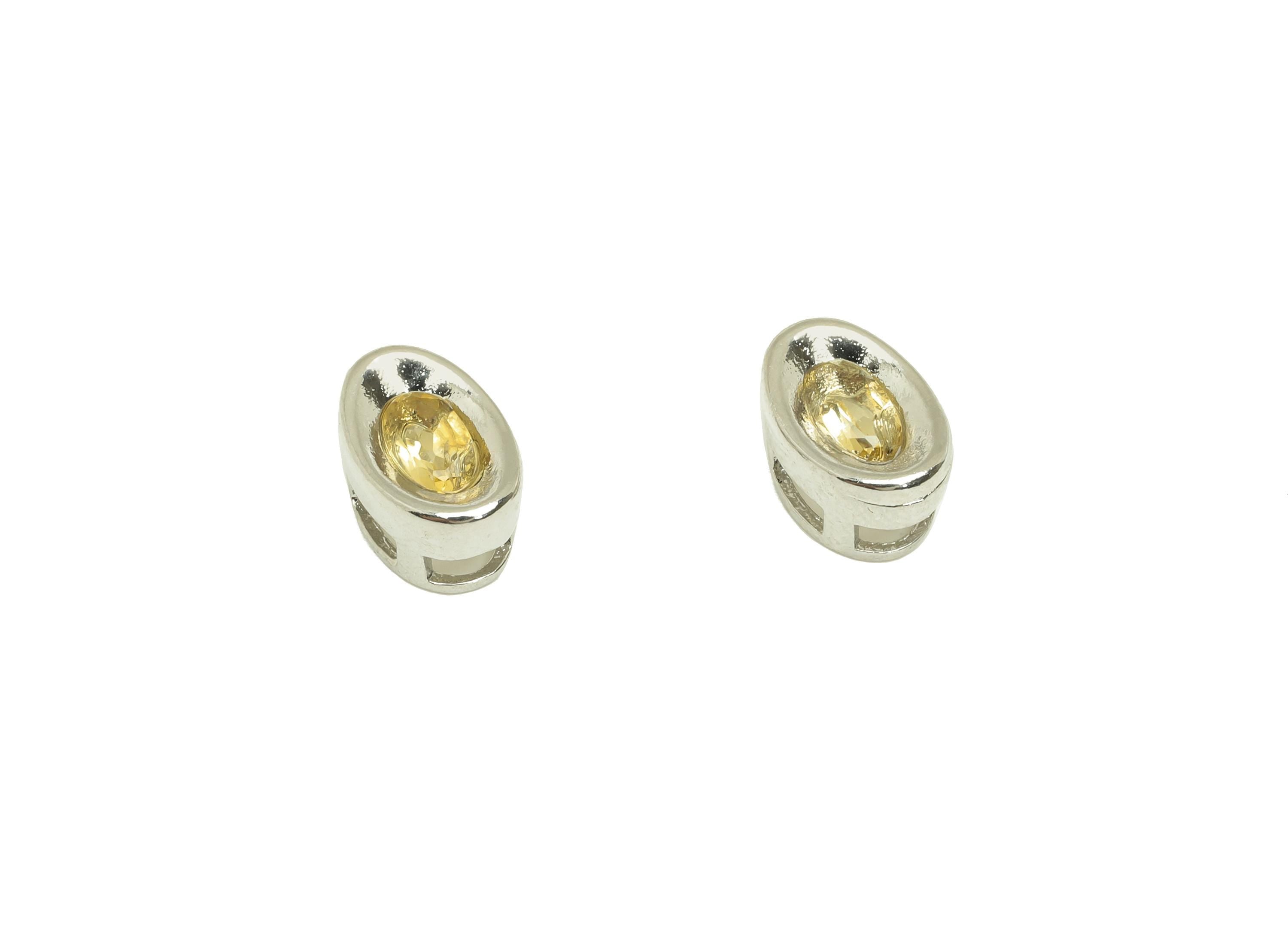 Brass Oval Bead - Brass Citrine Earring Charm - Brass Citrine Bead Bracelet Charm - Silver Tone Plating - 9.57x6.41x5.66mm - RGP7236 - DOMEDBAZAAR