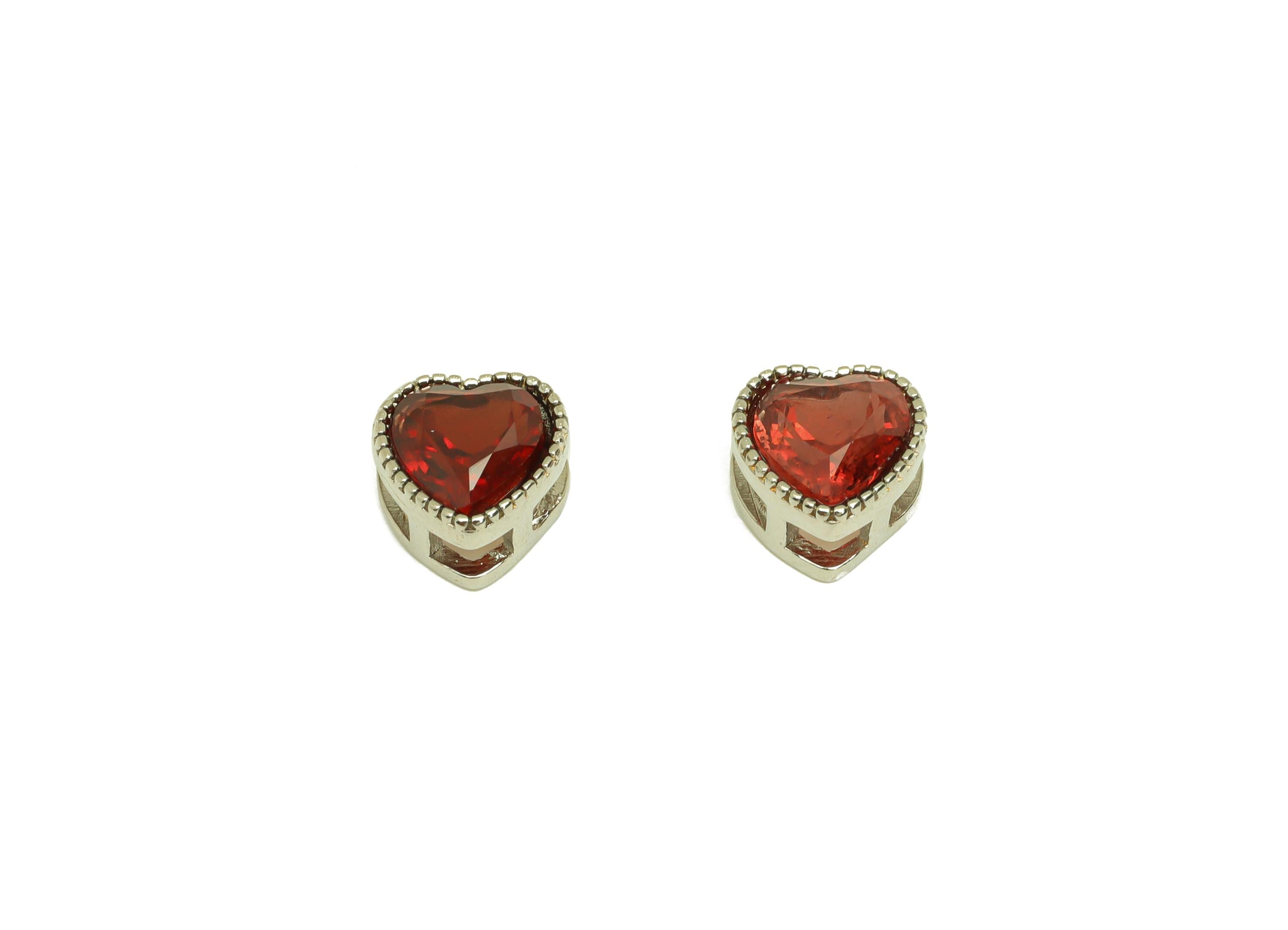 Brass Heart Beads - Brass Garent Earring Charm - Brass Red Heart Bead Bracelet Charm - Silver Tone Plating - 7.68x7.68x5.1mm - RGP7238 - DOMEDBAZAAR