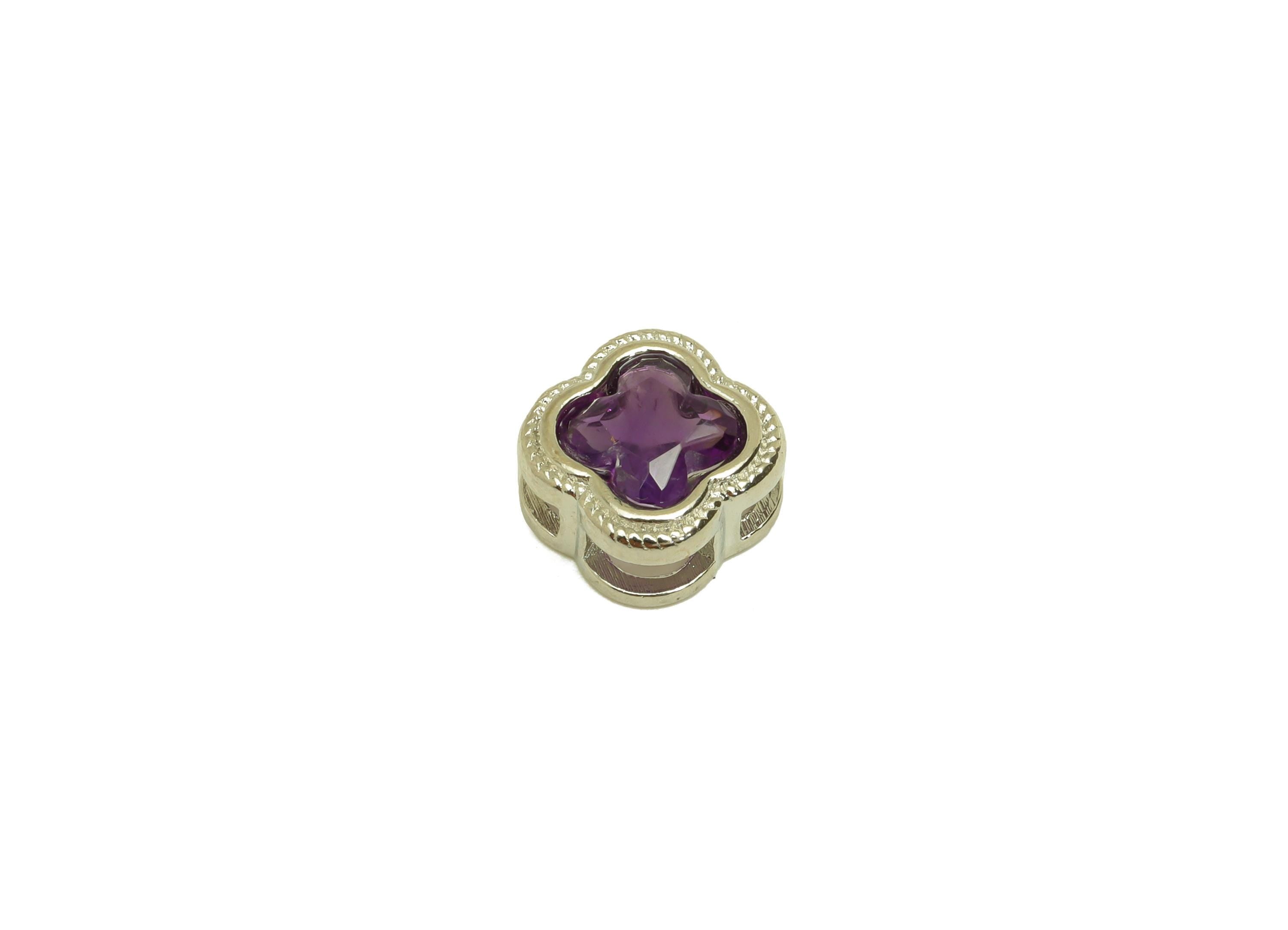 Brass Flower Bead - Brass Amethyst Flower Earring Charm - Brass Purple Bead Bracelet Charm - Silver Tone Plating - 8x7.95x5.11mm - RGP7239 - DOMEDBAZAAR
