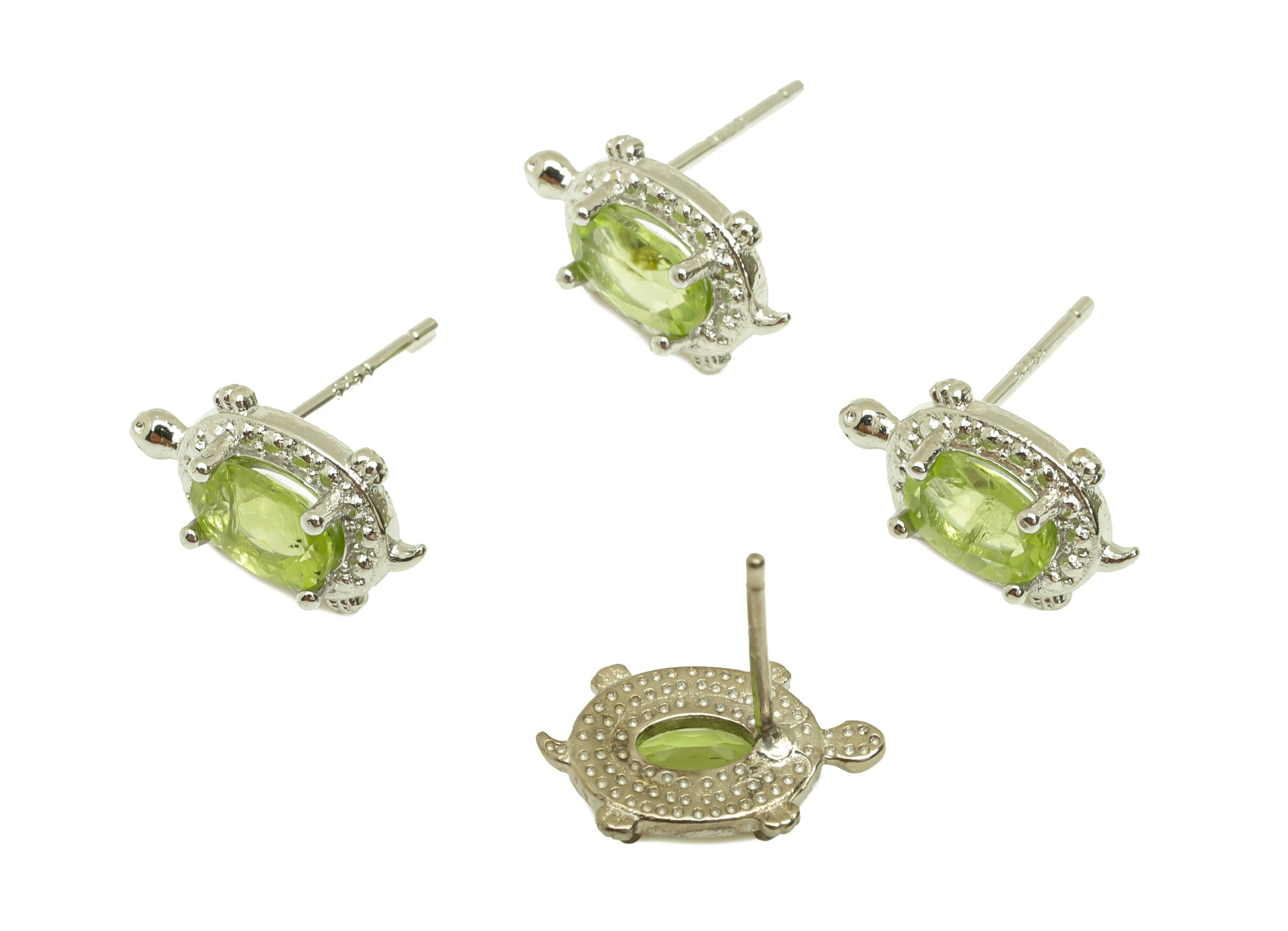 Brass Turtle Earring Stud - Brass Olivine Earring Post - Peridot Earring Post - 925 Silver Stud - Silver Tone Plating - 14x7x0.6mm - RGP7264 - DOMEDBAZAAR