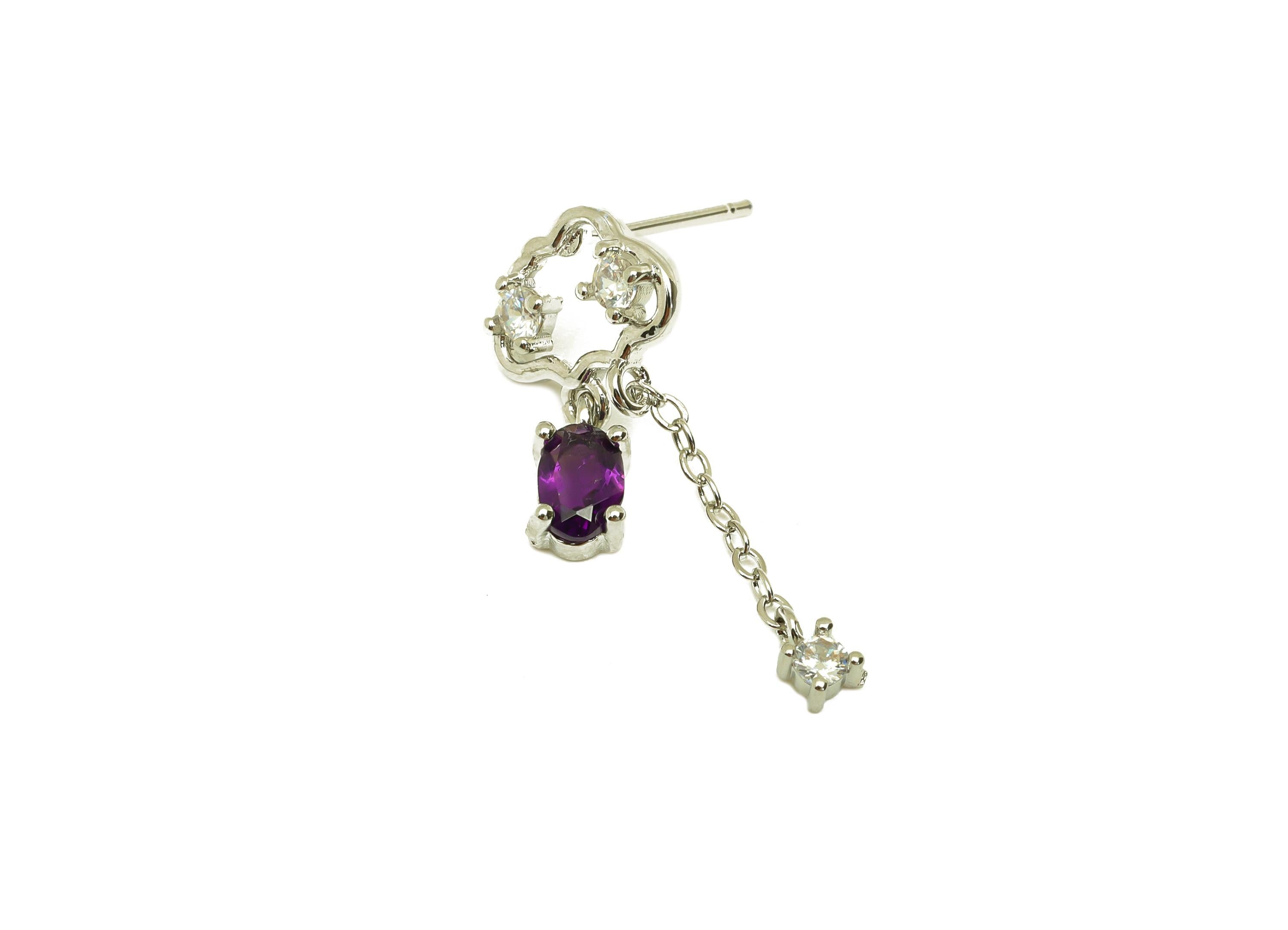 Brass Cloud Earring Stud - Brass Cubic Zircon Earring Post - Amethyst Earring Post - Silver Stud - Silver Tone Plating - 26x11x1mm - RGP7254 - DOMEDBAZAAR