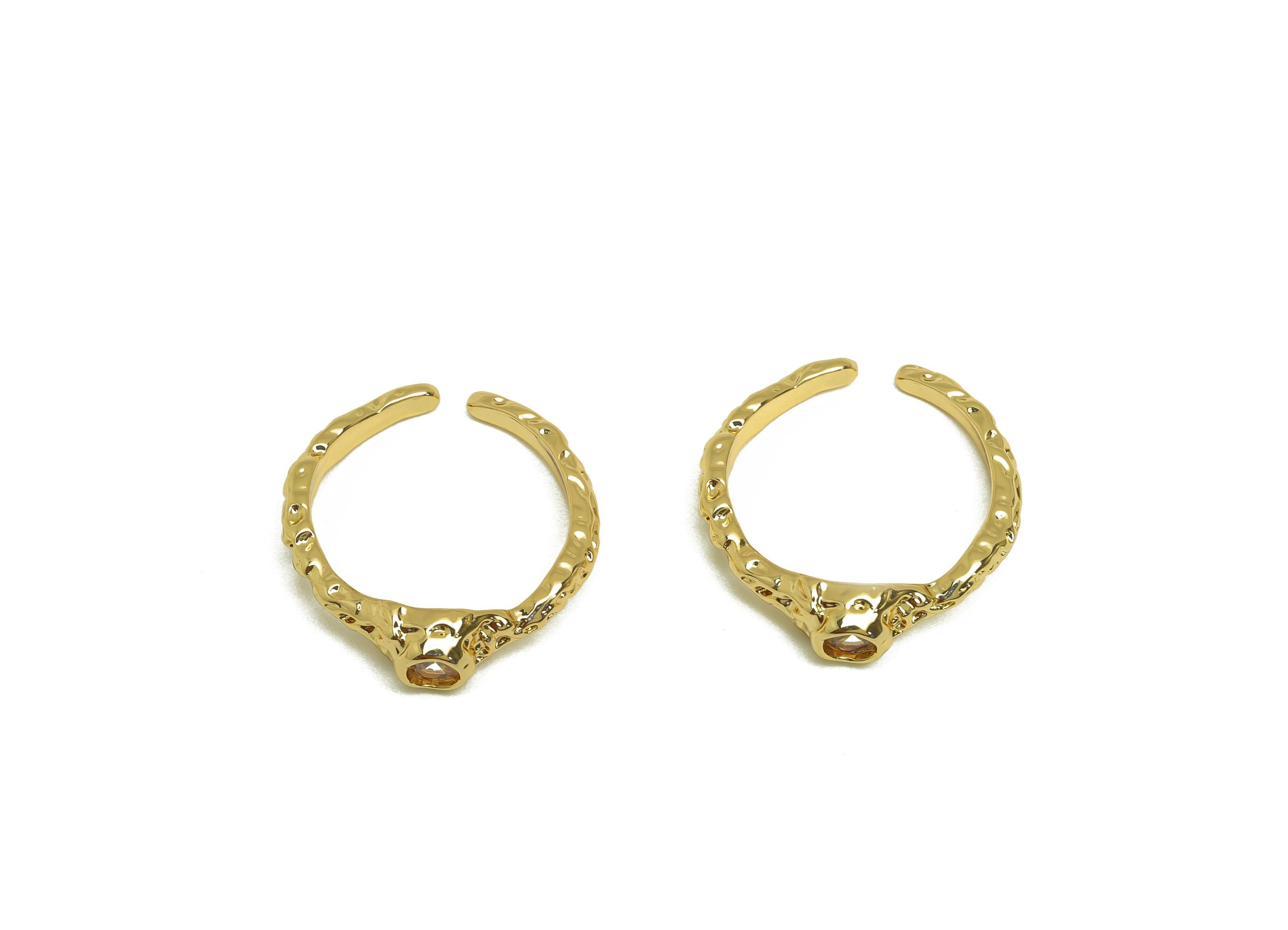 Brass Open Round Ring - Open Circle Hammered Zircon Hoop Ring - Gold CZ Adjustable Ring - 18K Real Gold Plating - 19.6x20.9x4.84mm - RGP7664 - DOMEDBAZAAR