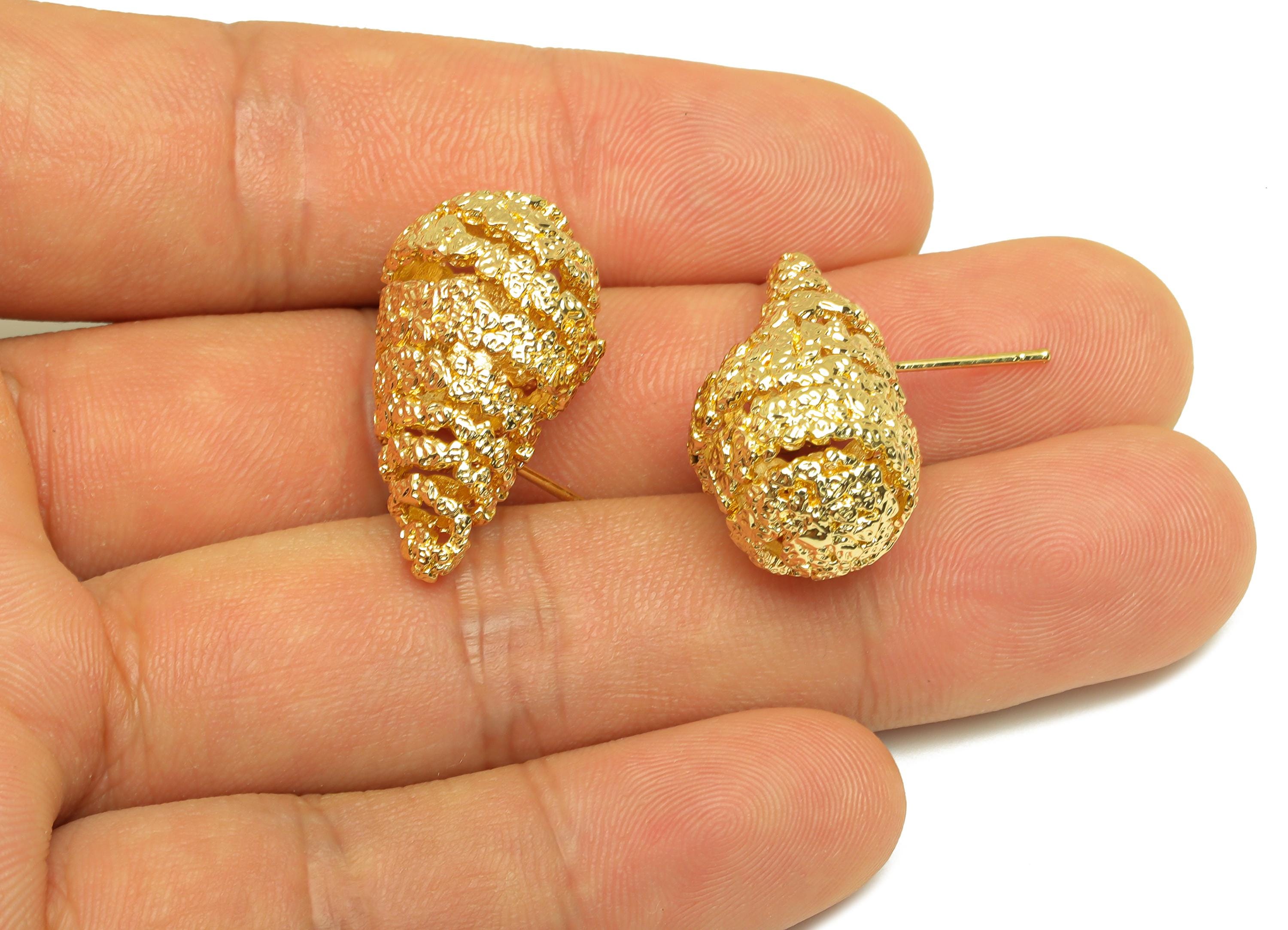 Brass Teardrop Earring Stud - Textured Drop Earring Post - Frosted Twine Wire Earring Post - 18K Real Gold Plating -25x23x14.45mm - RGP7795 - DOMEDBAZAAR