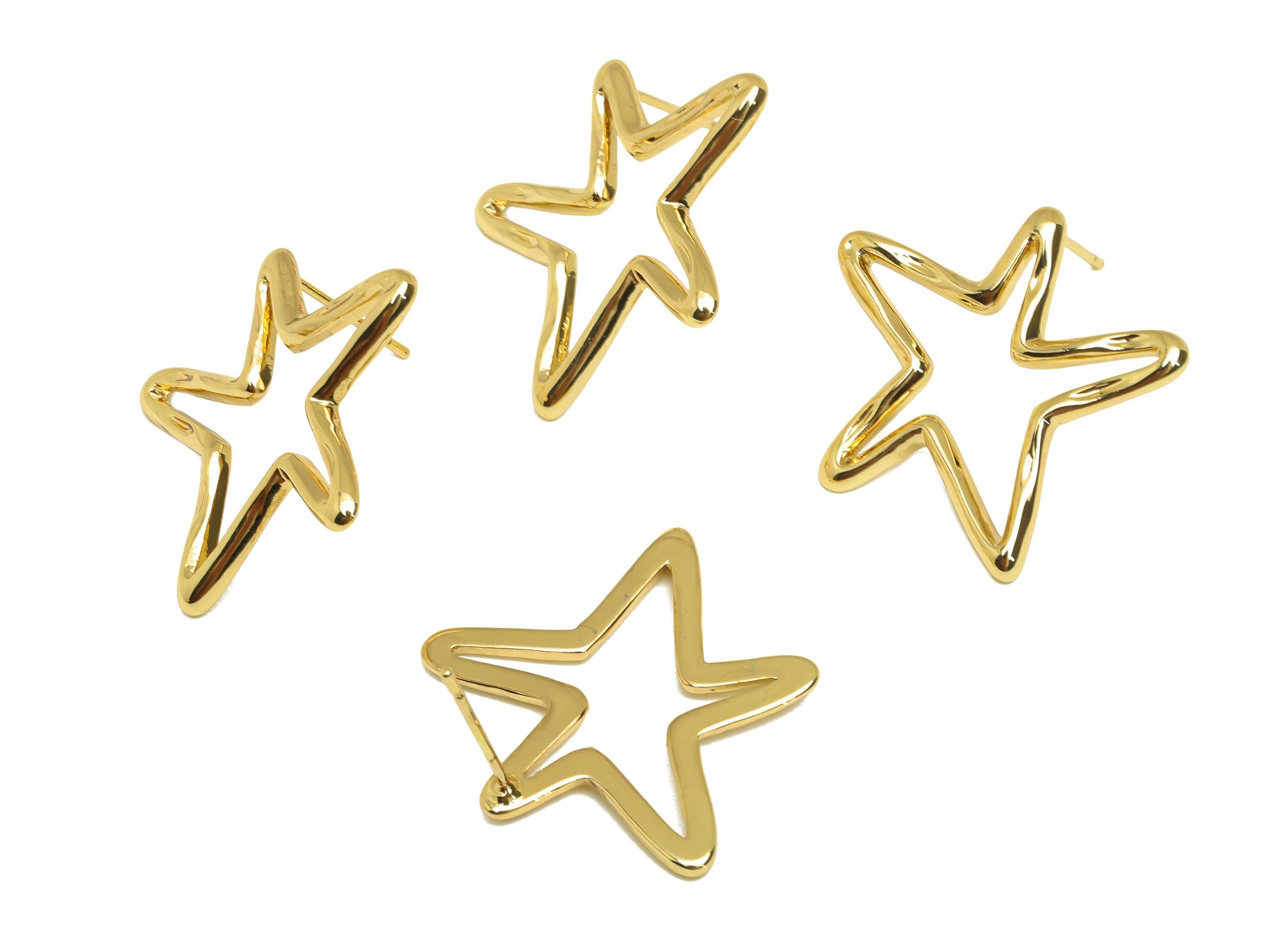 Brass Star Earring Stud - Textured Star Earring Post - Brass Star Wire Earring Post - 18K Real Gold Plating - 26.47x25.77x1.81mm - RGP7813 - DOMEDBAZAAR
