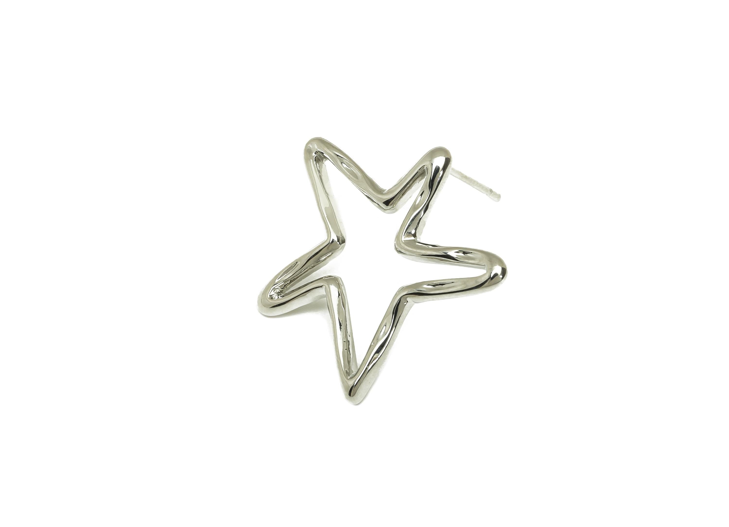 Brass Star Earring Stud - Textured Star Earring Post - Brass Star Wire Earring Post - 18K Real White Gold Plating - 26.47x25x1mm - RGP7802 - DOMEDBAZAAR
