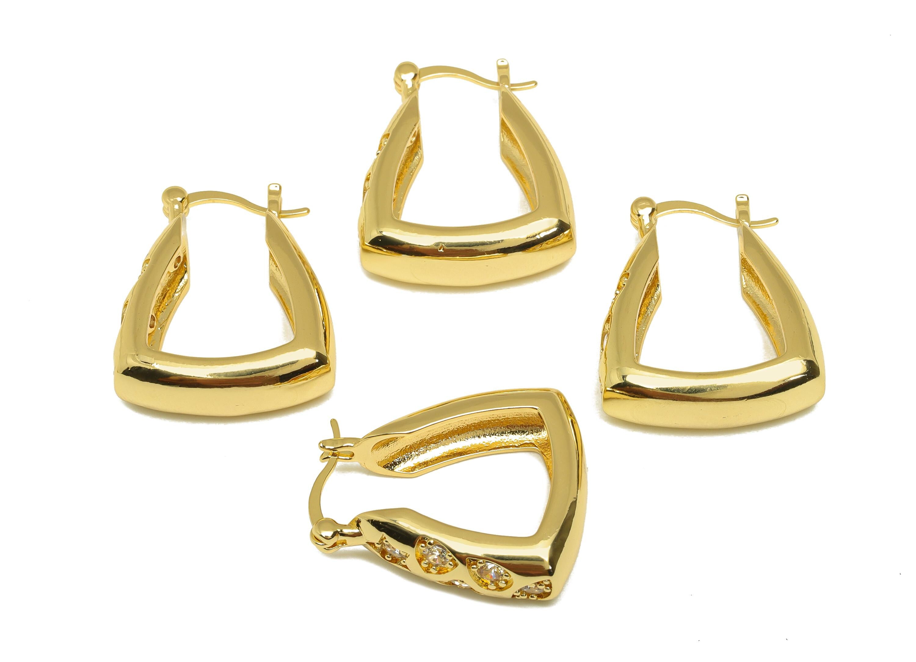 Brass Basket Hoop Earring - Gold Geometric Zircon Huggie Earrings - Basket Hoop Earrings - 18K Real Gold Plated - 25.3x20.95x0.67mm- RGP7586 - DOMEDBAZAAR