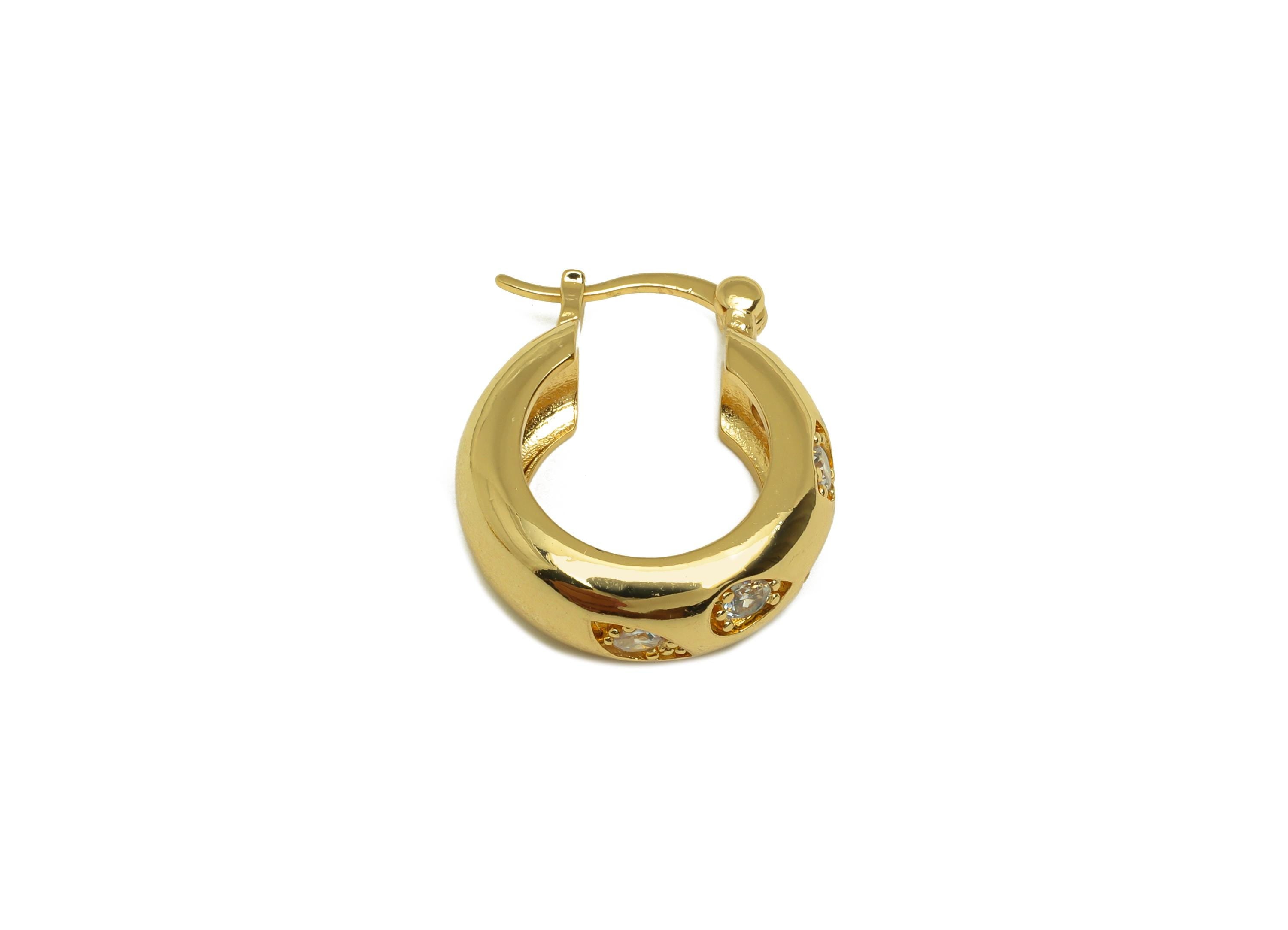 Brass Round Hoop Earring - Gold Geometric Zircon Huggie Earrings - Circle Hoop Earrings - 18K Real Gold Plated - 21.71x19.58x0.7mm - RGP7587 - DOMEDBAZAAR