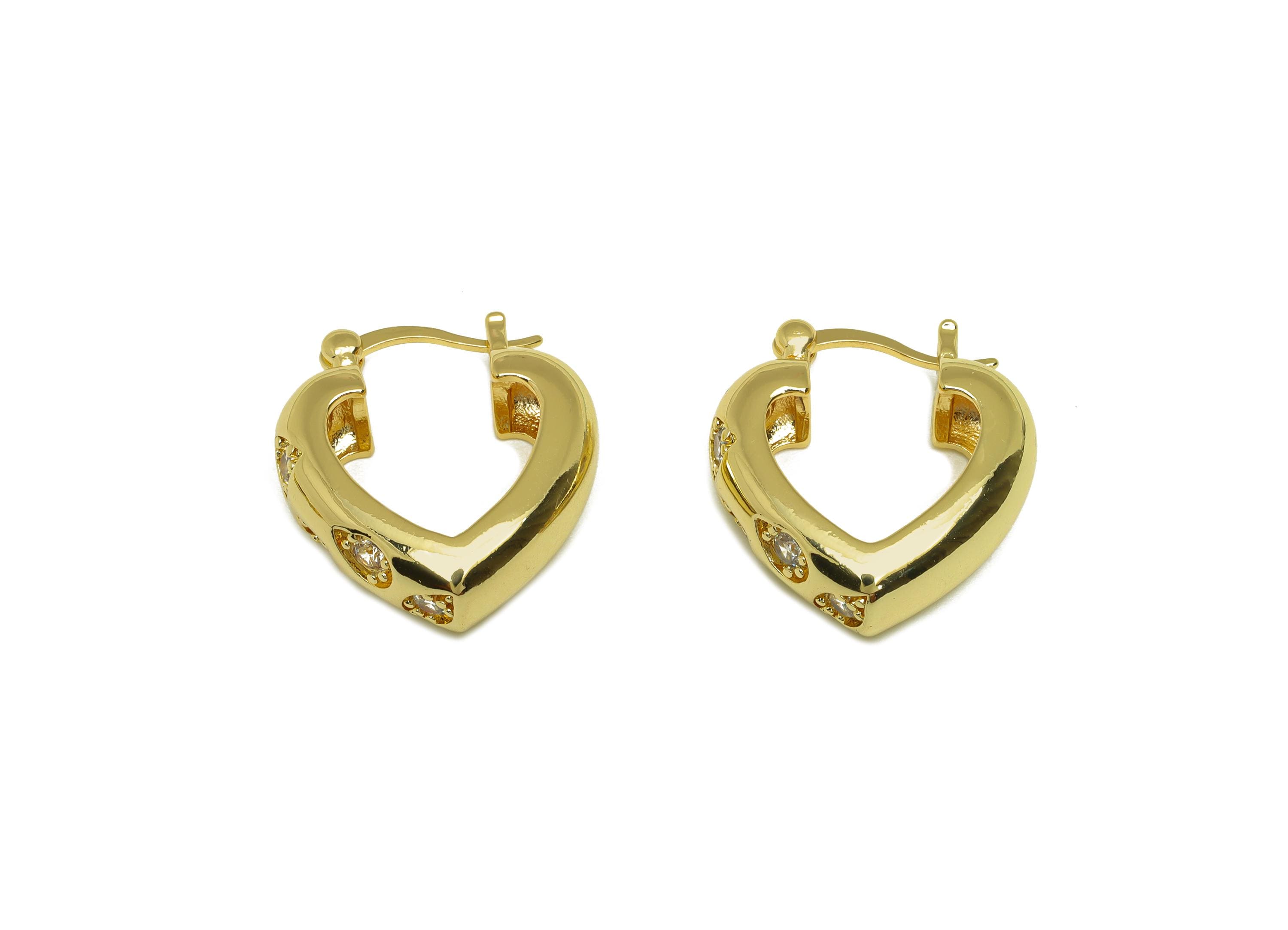 Brass Heart Hoop Earring - Gold Geometric Zircon Huggie Earrings - Heart Hoop Earrings - 18K Real Gold Plated - 22.02x20.4x0.71mm - RGP7588 - DOMEDBAZAAR