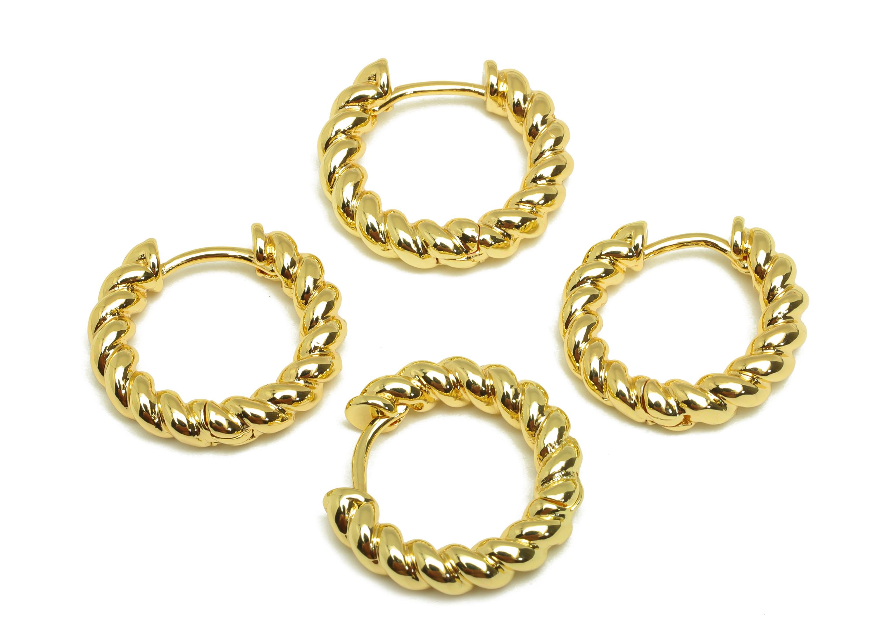Brass Chain Hoop Earring - Gold Huggie Hoop Earring Clasp - Rope Chian Hoop Earring - 18K Real Gold Plating - 21x20x4.25mm - RGP7836 - DOMEDBAZAAR