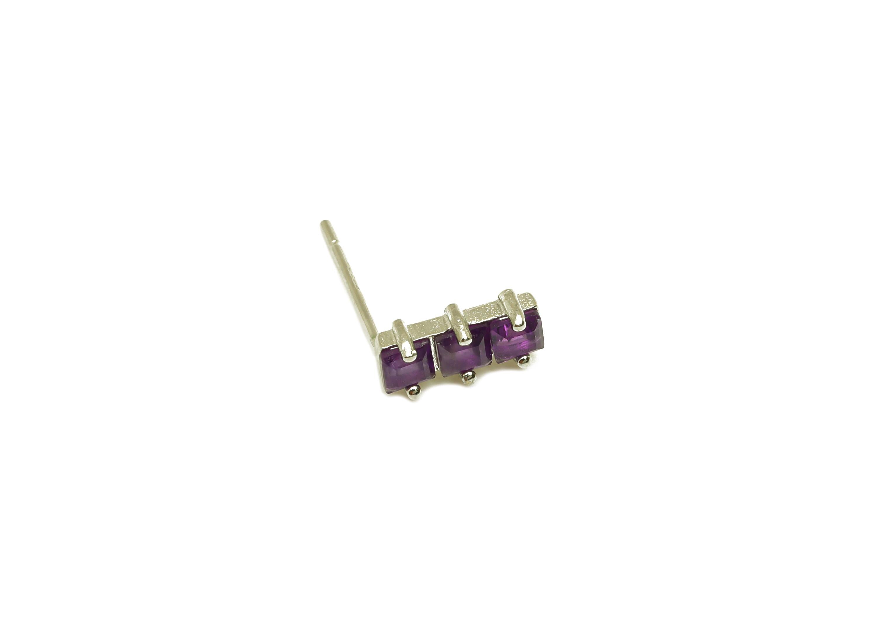 Brass Rectangle Earring Stud - Brass Earring Post - Amethyst Earring Post - Brass Stud - Silver Tone Plating - 13x4x0.7mm - RGP7249 - DOMEDBAZAAR