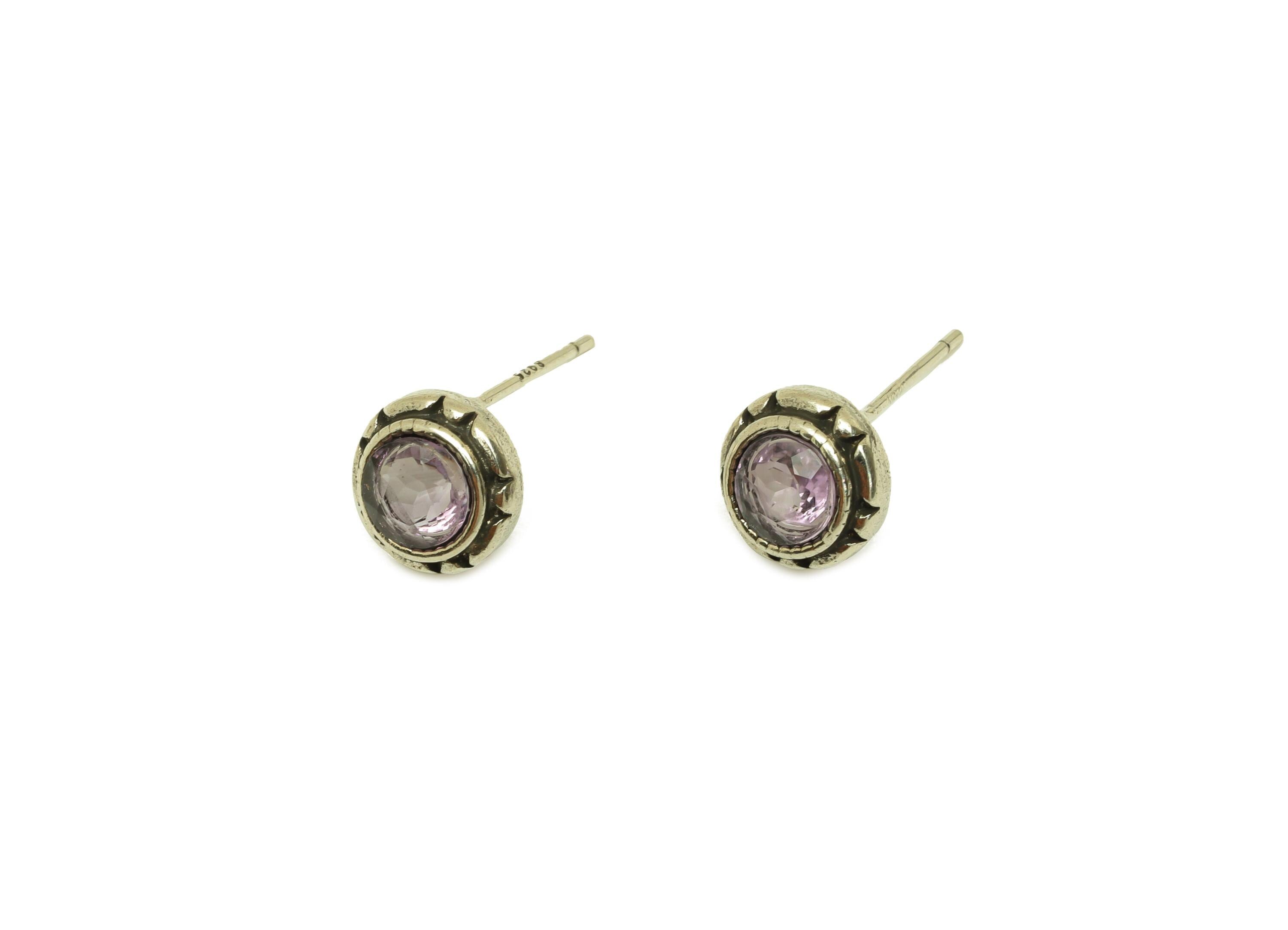 Brass Round Earring Stud - Brass 925 Silver Earring Post - Amethyst Earring Post - 925 Stud - Silver Tone Plating - 14.51x8x0.7mm - RGP7244 - DOMEDBAZAAR