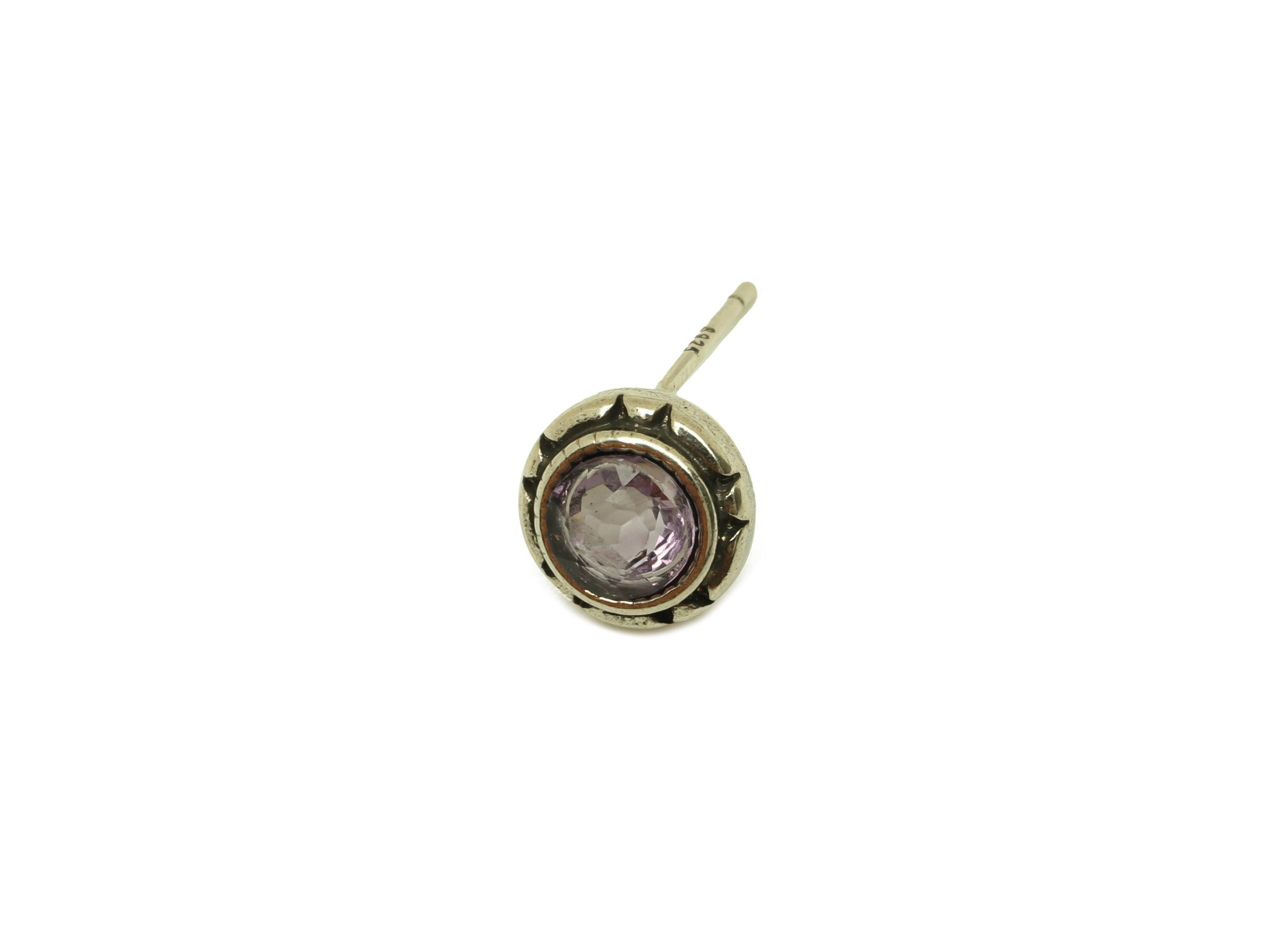 Brass Round Earring Stud - Brass 925 Silver Earring Post - Amethyst Earring Post - 925 Stud - Silver Tone Plating - 14.51x8x0.7mm - RGP7244 - DOMEDBAZAAR