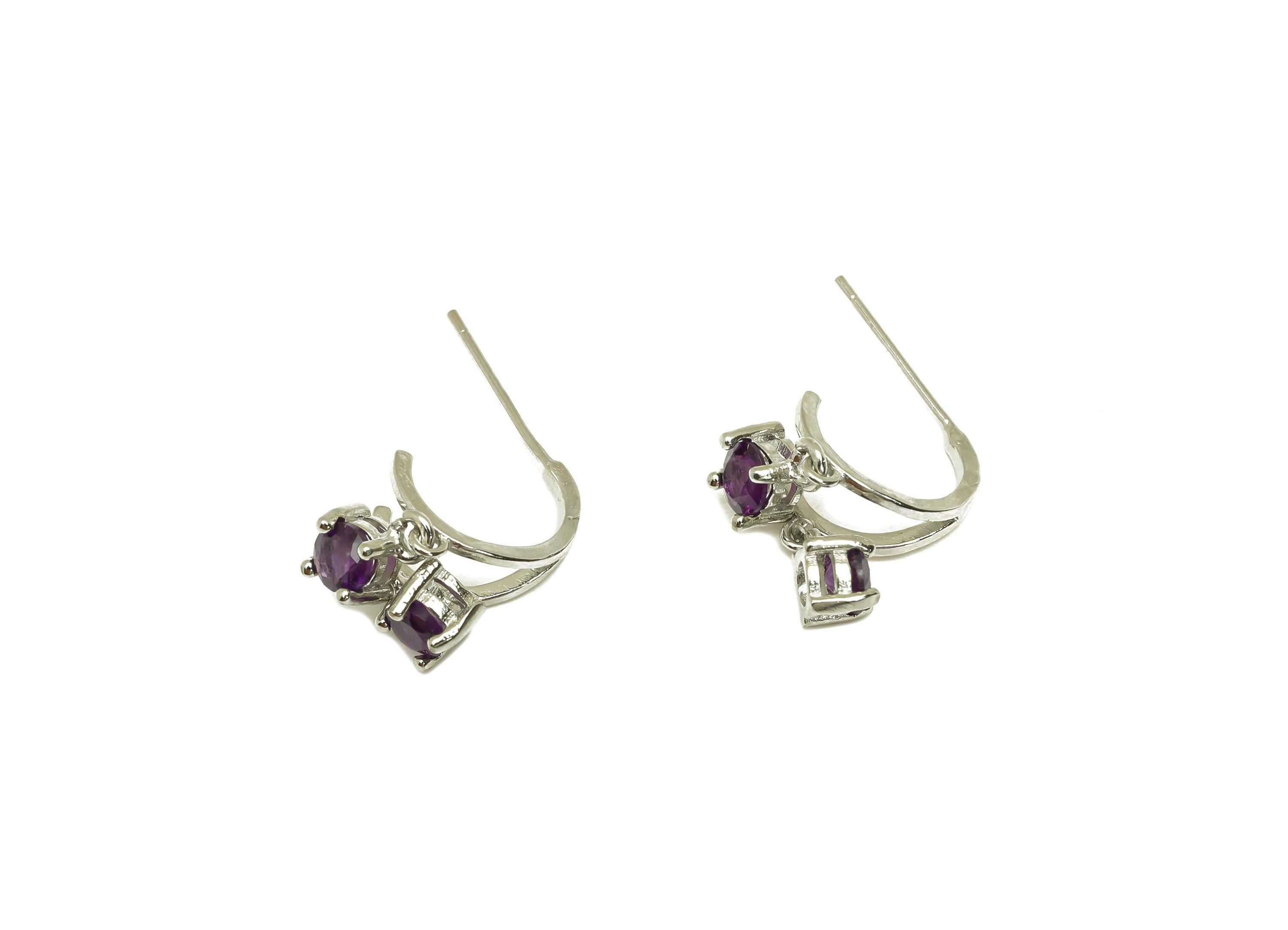 Brass Hoop Earring Stud - Brass Dangle Earring Post - Brass Hoop Amethyst Earring Post - Silver Tone Plating - 19.12x10.69x0.69mm - RGP7251 - DOMEDBAZAAR