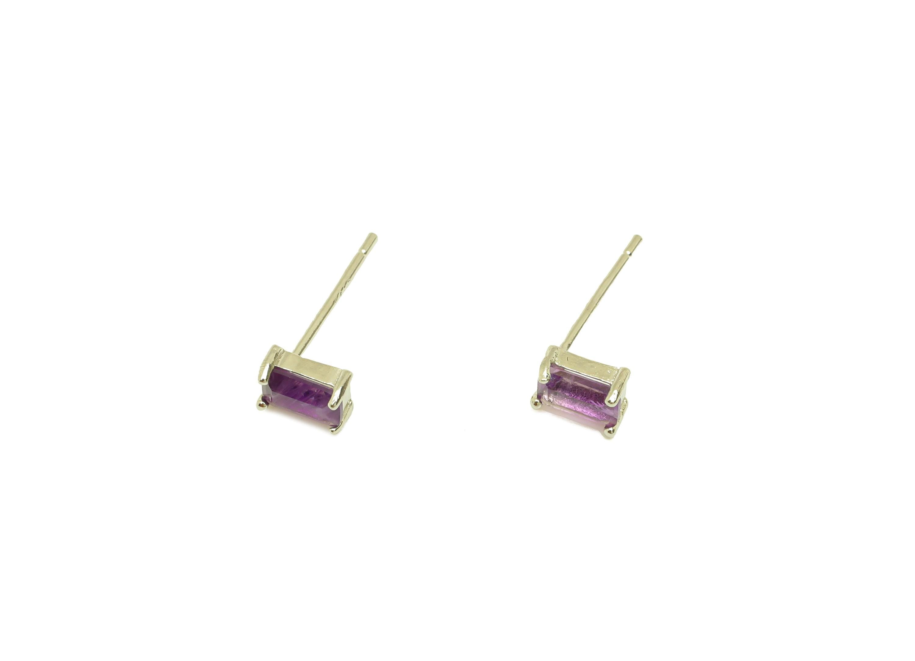 Brass Rectangle Earring Stud - Geometry Earring Post - Amethyst Earring Post - 925 Silver Stud - Silver Tone Plating - 13x3x0.71mm - RGP7242 - DOMEDBAZAAR