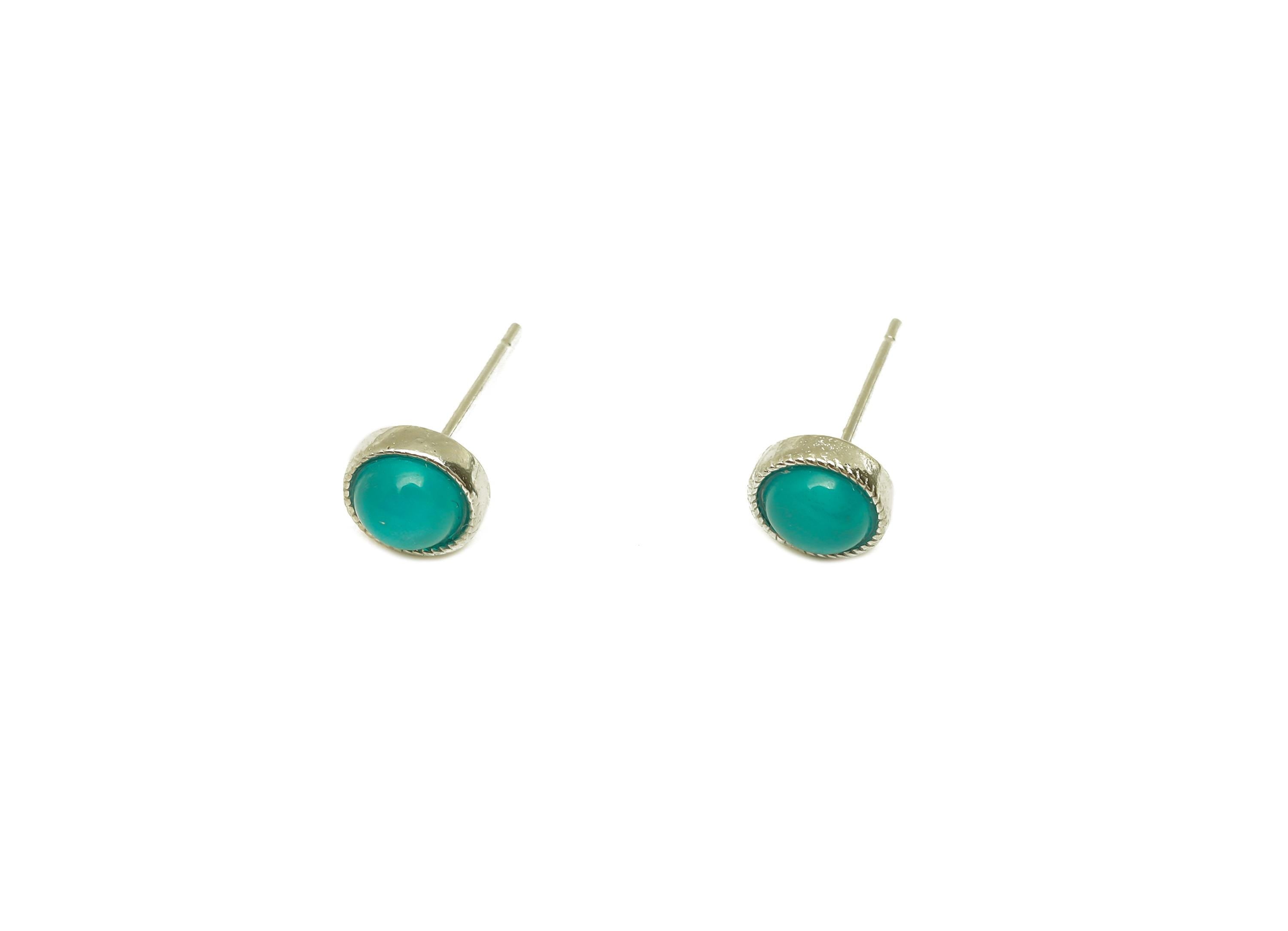 Brass Amazonite Earring Stud - Brass Mini Round Earring Post - Amazonite Earring Post - Brass Stud - Silver Tone Plating - 14x6x1mm -RGP7267 - DOMEDBAZAAR