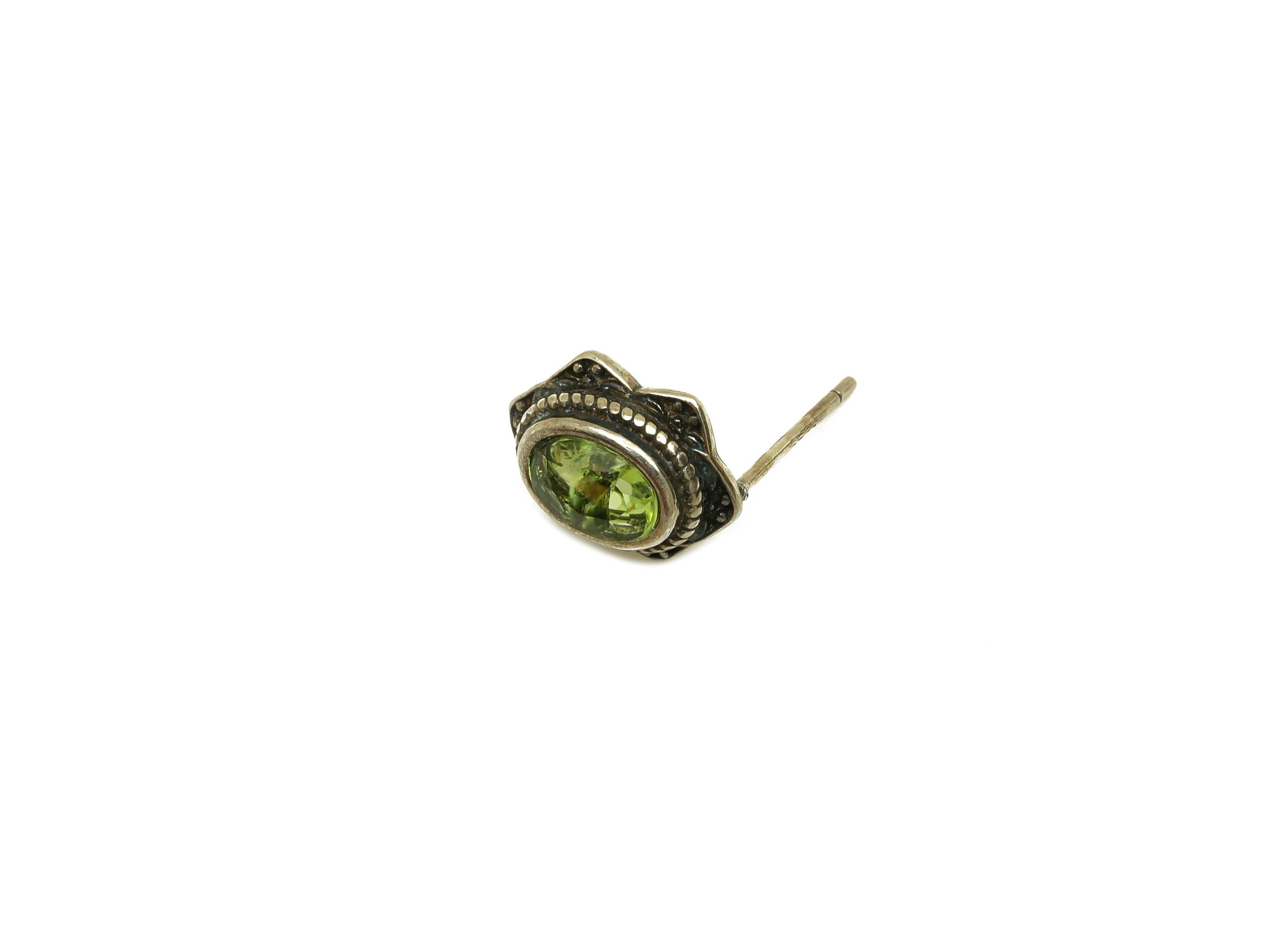 Brass Peridot Earring Stud - Brass Olivine Earring Post - Vintage Earring Post - 925 Silver Tone Plating - 15.35x8.86x0.74mm - RGP7263 - DOMEDBAZAAR