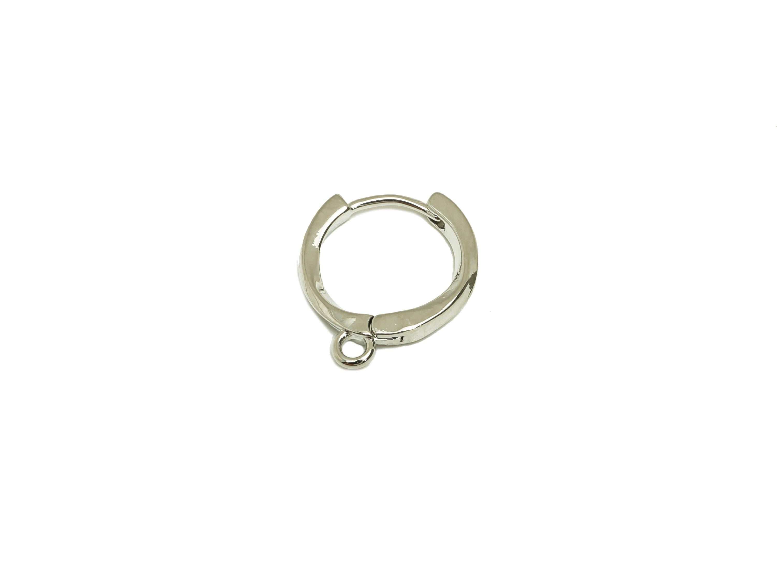 Brass Hoop Earring - Brass Silver Round Earring Clasp - Brass Huggie Hoop Clasp Earring - 18K Real White Gold Plating - 15x12x1mm - RGP7827 - DOMEDBAZAAR