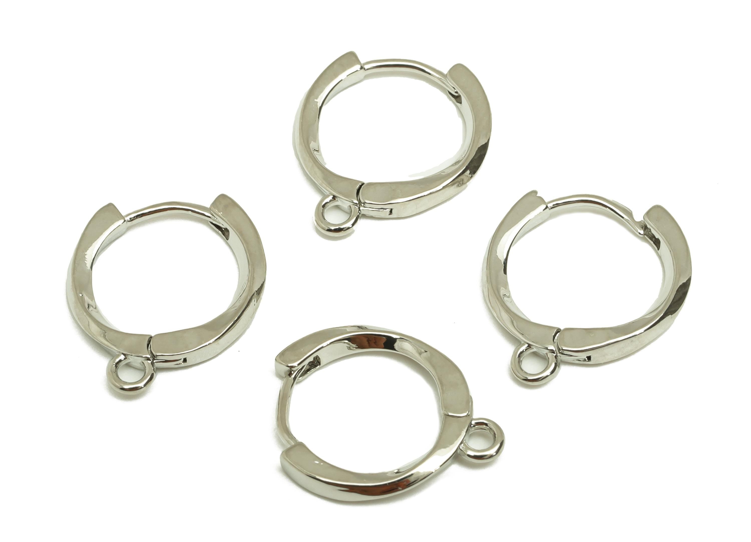 Brass Hoop Earring - Brass Silver Round Earring Clasp - Brass Huggie Hoop Clasp Earring - 18K Real White Gold Plating - 15x12x1mm - RGP7827 - DOMEDBAZAAR