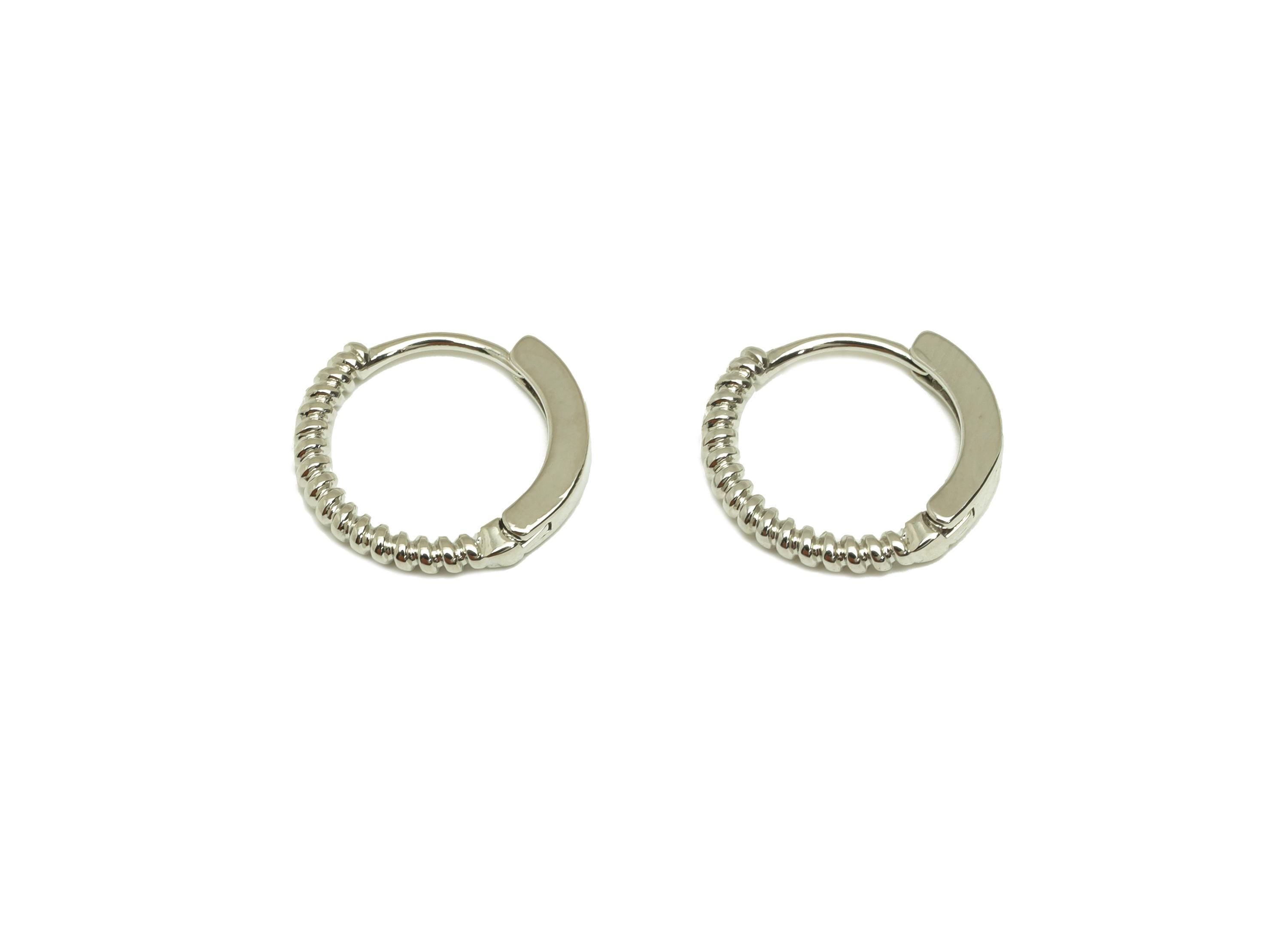 Brass Hoop Earring - Brass Silver Round Earring Clasp - Brass Huggie Hoop Clasp Earring - 18K Real White Gold Plating - 13x12x1mm - RGP7828 - DOMEDBAZAAR