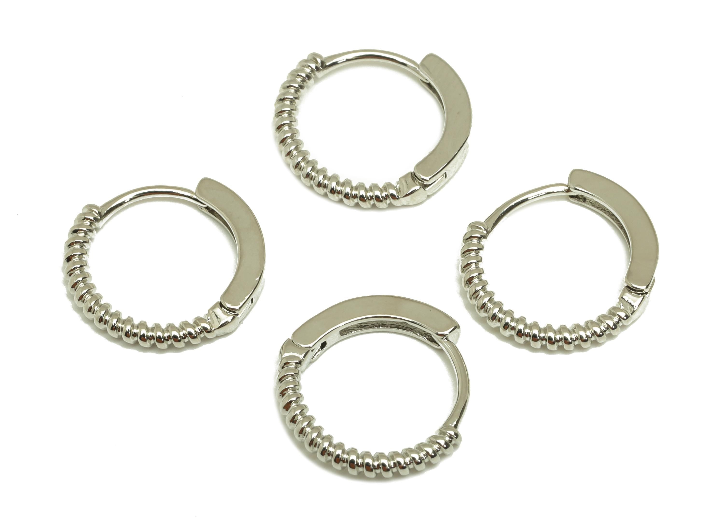 Brass Hoop Earring - Brass Silver Round Earring Clasp - Brass Huggie Hoop Clasp Earring - 18K Real White Gold Plating - 13x12x1mm - RGP7828 - DOMEDBAZAAR