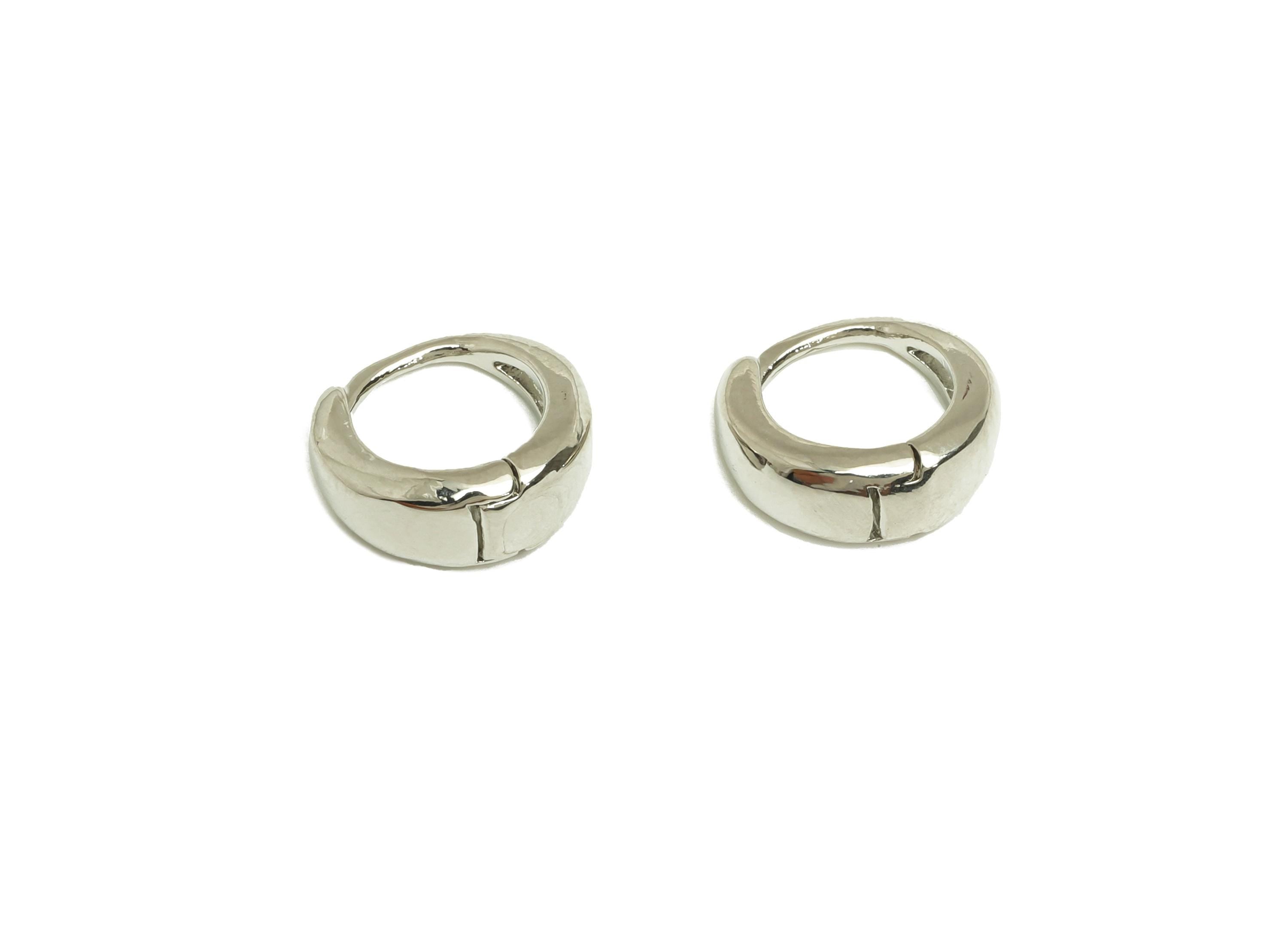 Brass Hoop Earring - Brass Silver Round Hoop Earring - Brass Thick Huggie Hoop Earring - 18K Real White Gold Plating - 11.2x10x5mm - RGP7820 - DOMEDBAZAAR