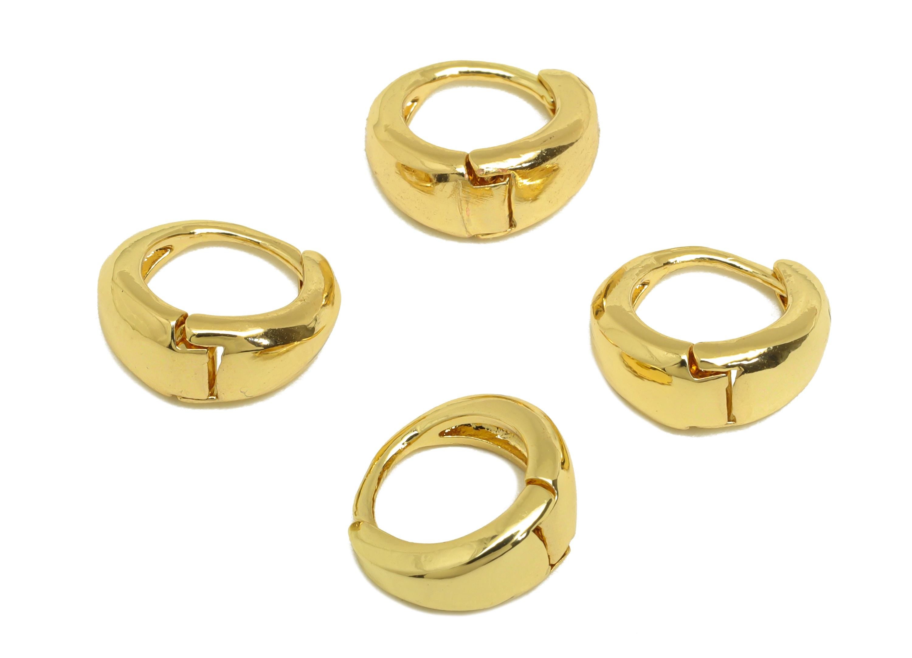 Brass Hoop Earring - Brass Silver Round Hoop Earring - Brass Thick Huggie Hoop Earring - 18K Real Gold Plating - 11.2x10x5mm - RGP7831 - DOMEDBAZAAR