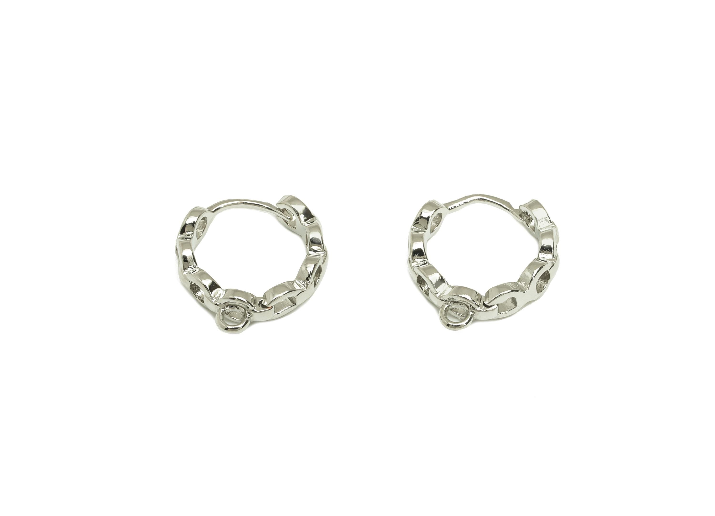 Brass Hoop Earring - Brass Round Hoop Earring - Chain Huggie Hoop Earring With Loop - 18K Real White Gold Plating - 15x13.18x3mm - RGP7798 - DOMEDBAZAAR