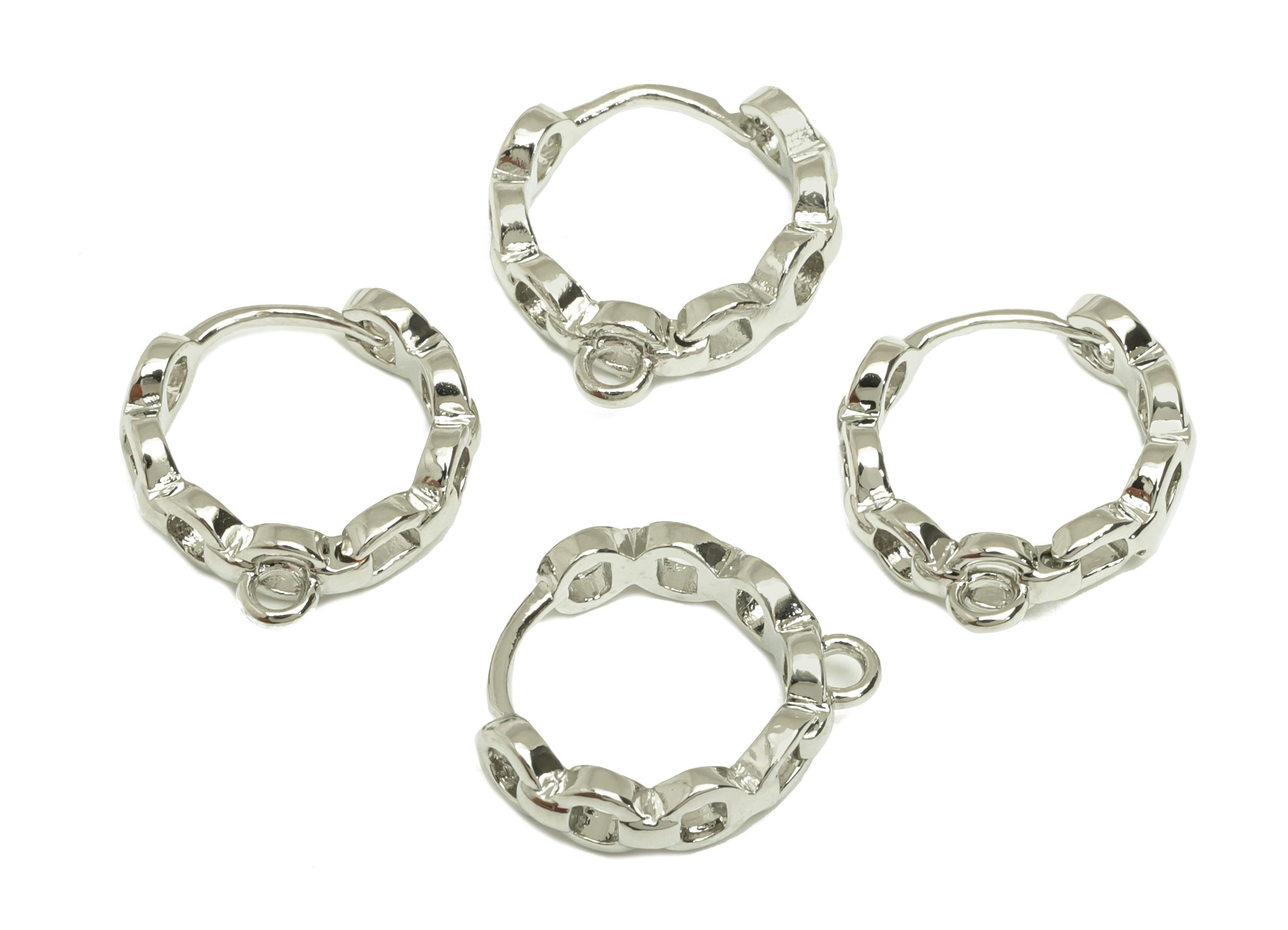 Brass Hoop Earring - Brass Round Hoop Earring - Chain Huggie Hoop Earring With Loop - 18K Real White Gold Plating - 15x13.18x3mm - RGP7798 - DOMEDBAZAAR