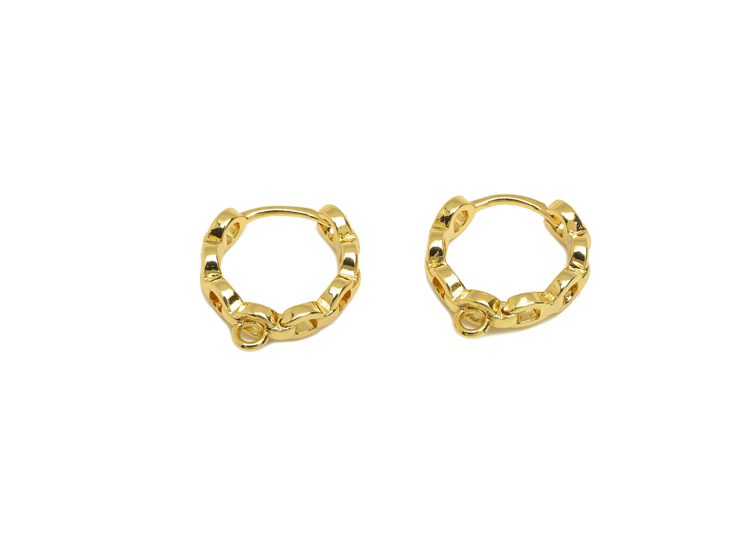 Brass Hoop Earring - Brass Round Hoop Earring - Chain Huggie Hoop Earring With Loop - 18K Real Gold Plating - 15x13.18x3mm - RGP7809 - DOMEDBAZAAR
