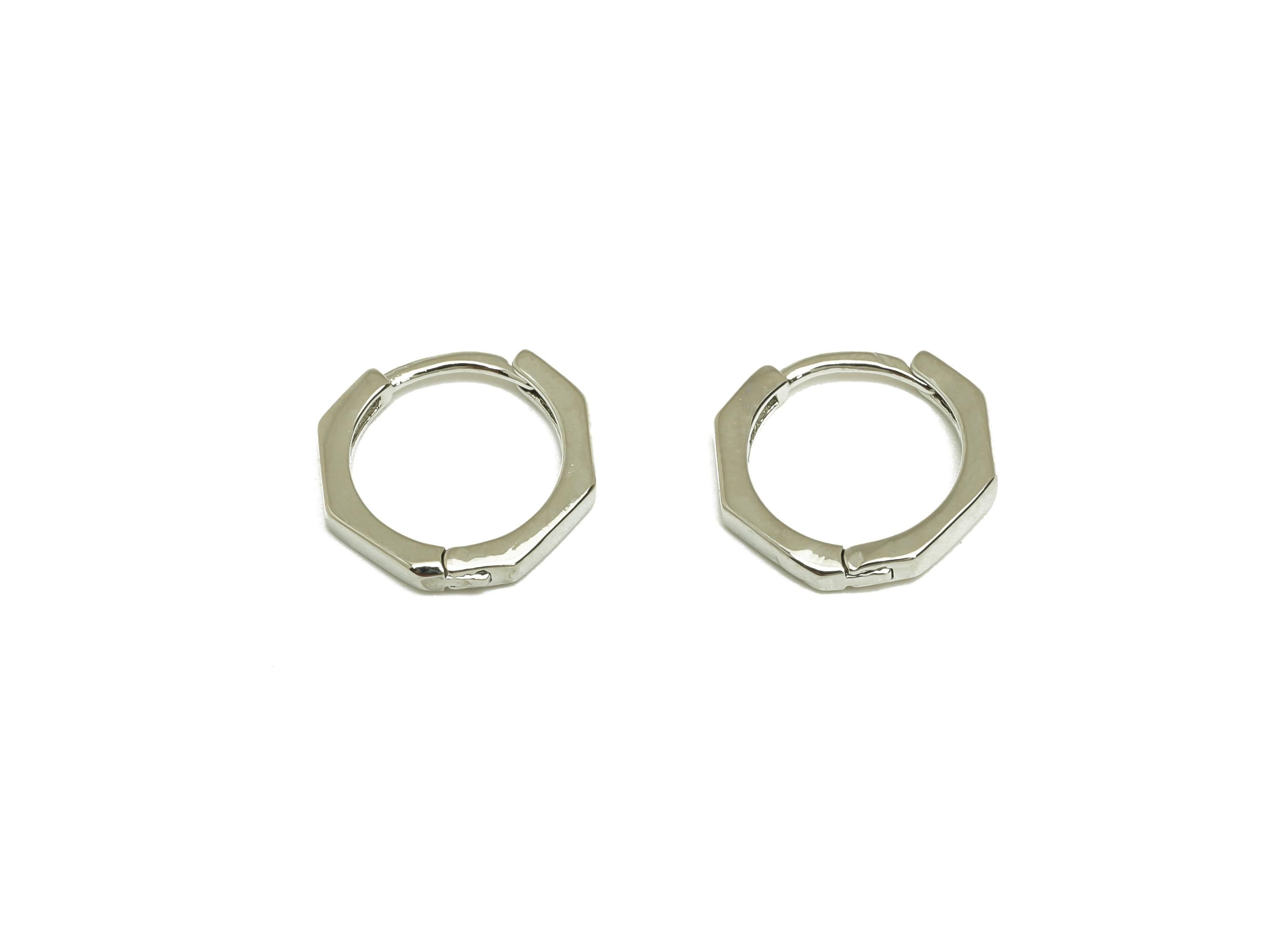 Brass Hoop Earring - Brass Octagon Hoop Earring - Geometry Huggie Hoop Earring - 18K Real White Gold Plating - 11.54x11.54x1.74mm - RGP7819 - DOMEDBAZAAR