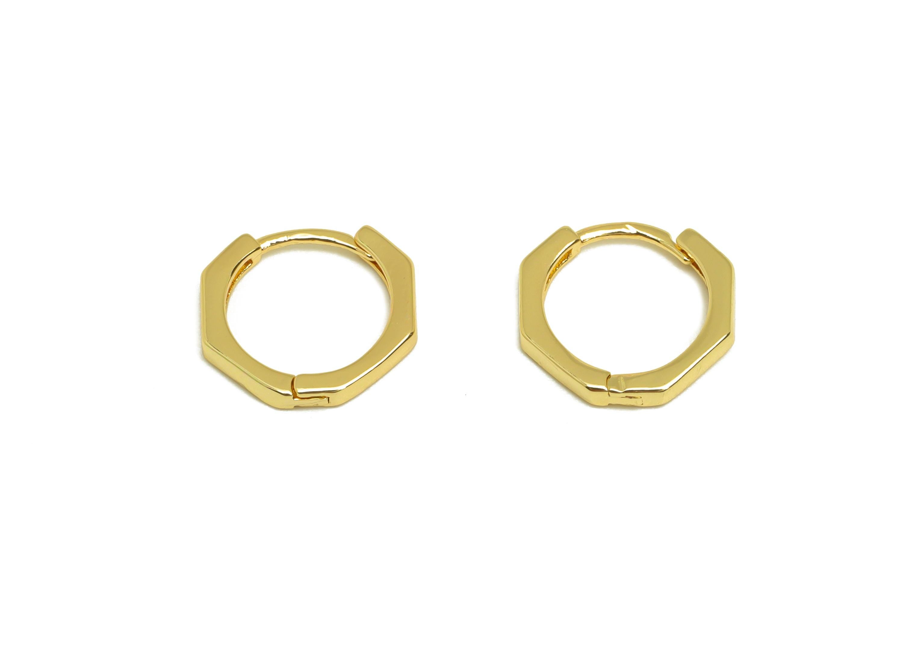 Brass Hoop Earring - Brass Octagon Hoop Earring - Geometry Huggie Hoop Earring - 18K Real Gold Plating - 11.54x11.54x1.74mm - RGP7830 - DOMEDBAZAAR