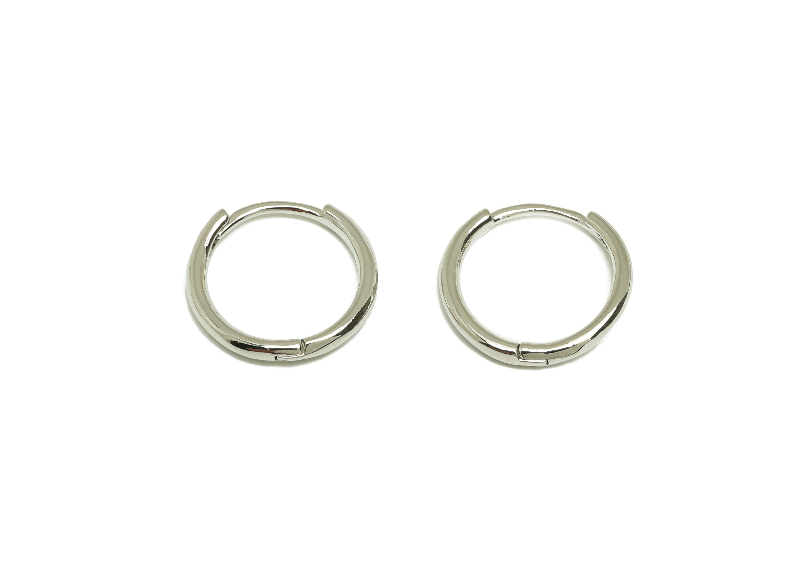 Brass Hoop Earring - Brass Round Hoop Earring - Brass Huggie Hoop Clasp Earring - 18K Real White Gold Plating - 17x16x2.03mm - RGP7805 - DOMEDBAZAAR