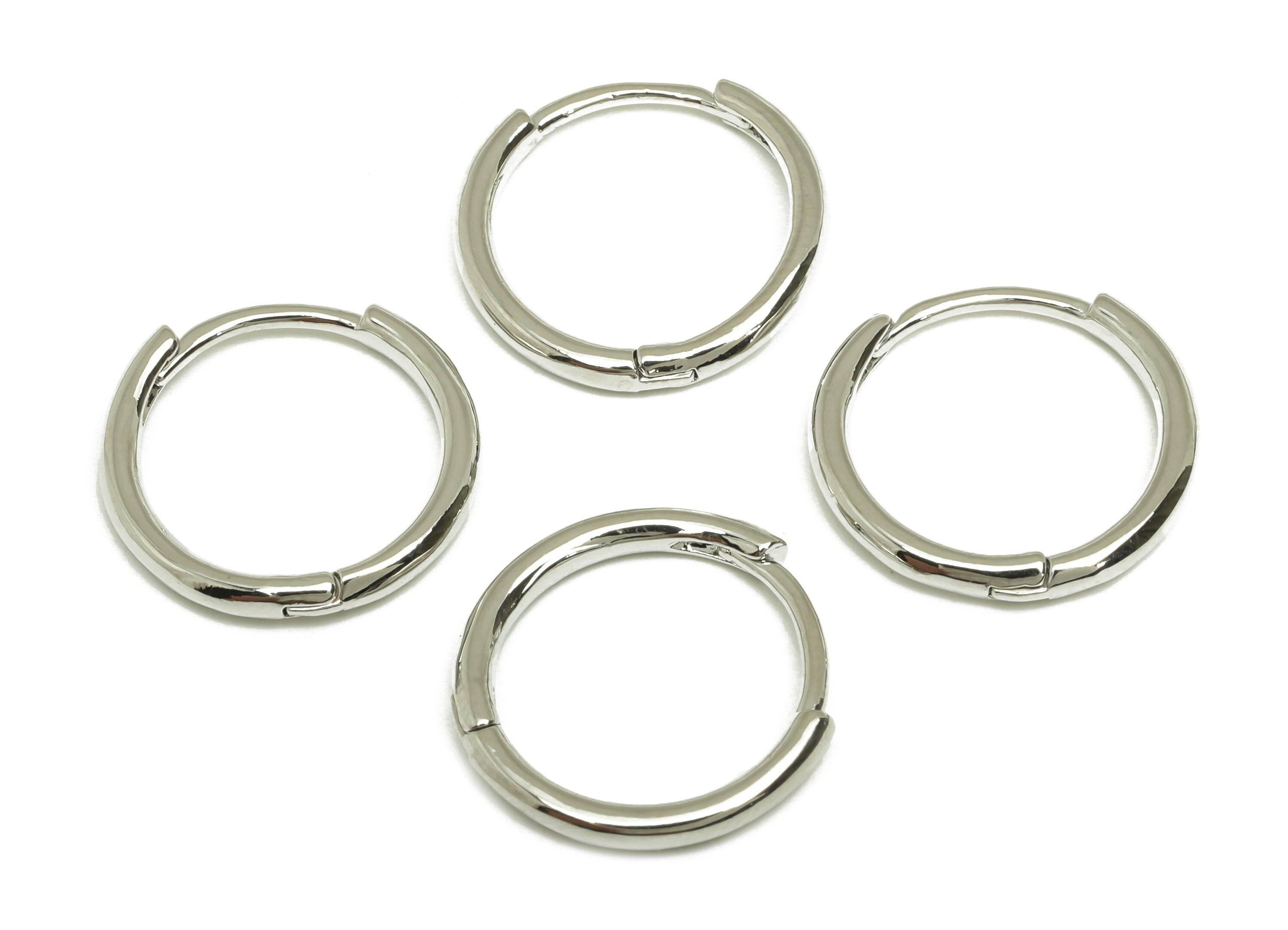 Brass Hoop Earring - Brass Round Hoop Earring - Brass Huggie Hoop Clasp Earring - 18K Real White Gold Plating - 17x16x2.03mm - RGP7805 - DOMEDBAZAAR