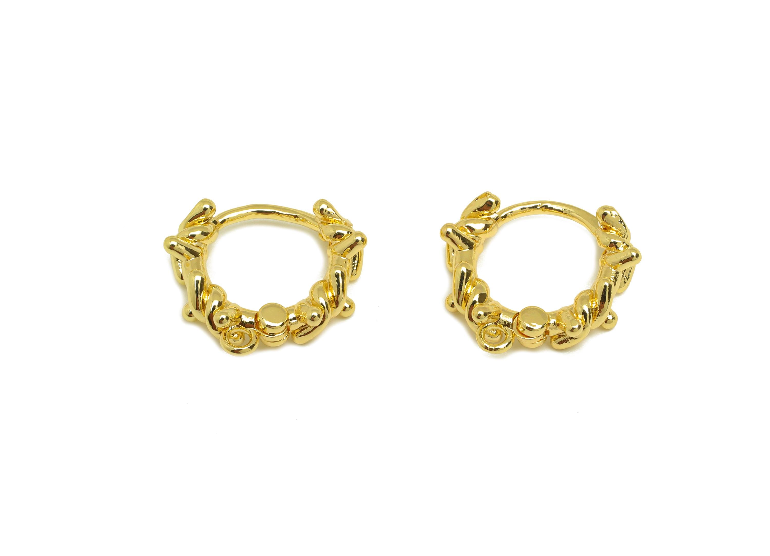 Brass Wire Huggie Hoop Earring - Twine Wire Earring Clasp - Huggie Hoop Clasp Earring - 18K Real Gold Plating - 16x15x2.76mm - RGP7817 - DOMEDBAZAAR