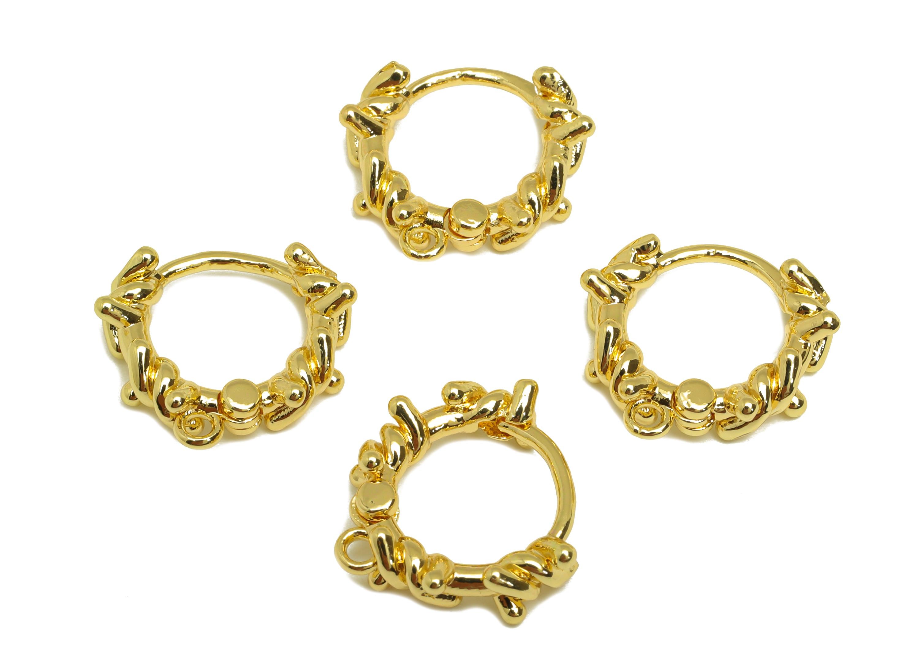 Brass Wire Huggie Hoop Earring - Twine Wire Earring Clasp - Huggie Hoop Clasp Earring - 18K Real Gold Plating - 16x15x2.76mm - RGP7817 - DOMEDBAZAAR