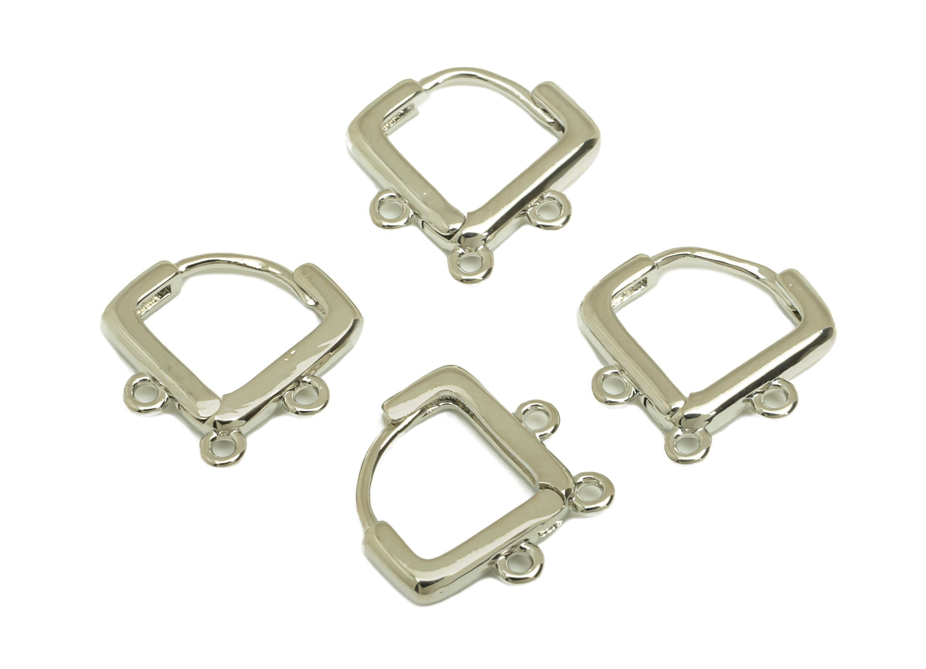 Brass Hoop Earring - Brass Wire Earring Clasp With 3 Loop - Brass Clasp Earring For Tassel - 18K Real White Gold Plating - 13x13x2mm-RGP7800 - DOMEDBAZAAR